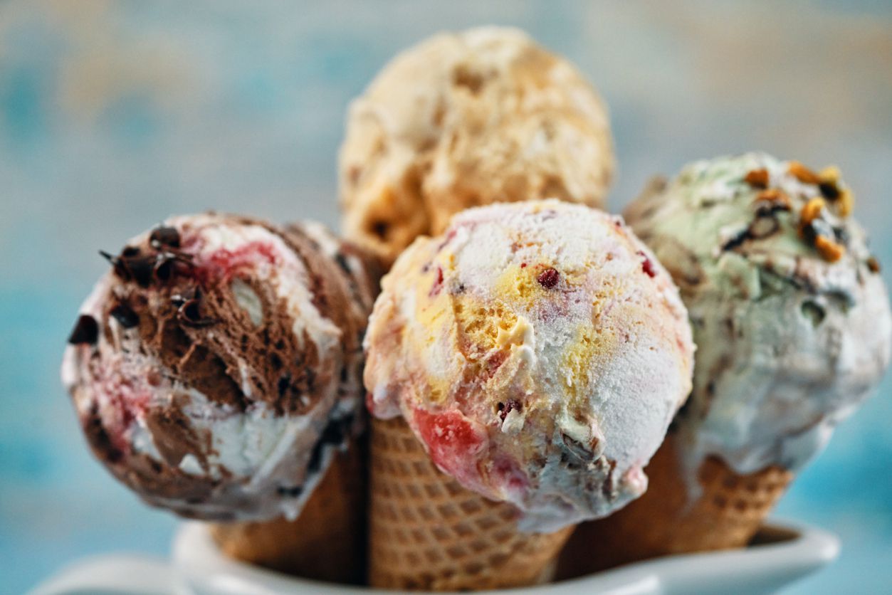A few different waffle ice cream cones.