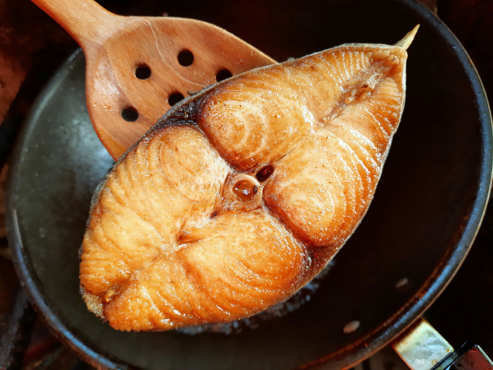 Cooking Deep Fried King Mackerel Fish - food preparation.