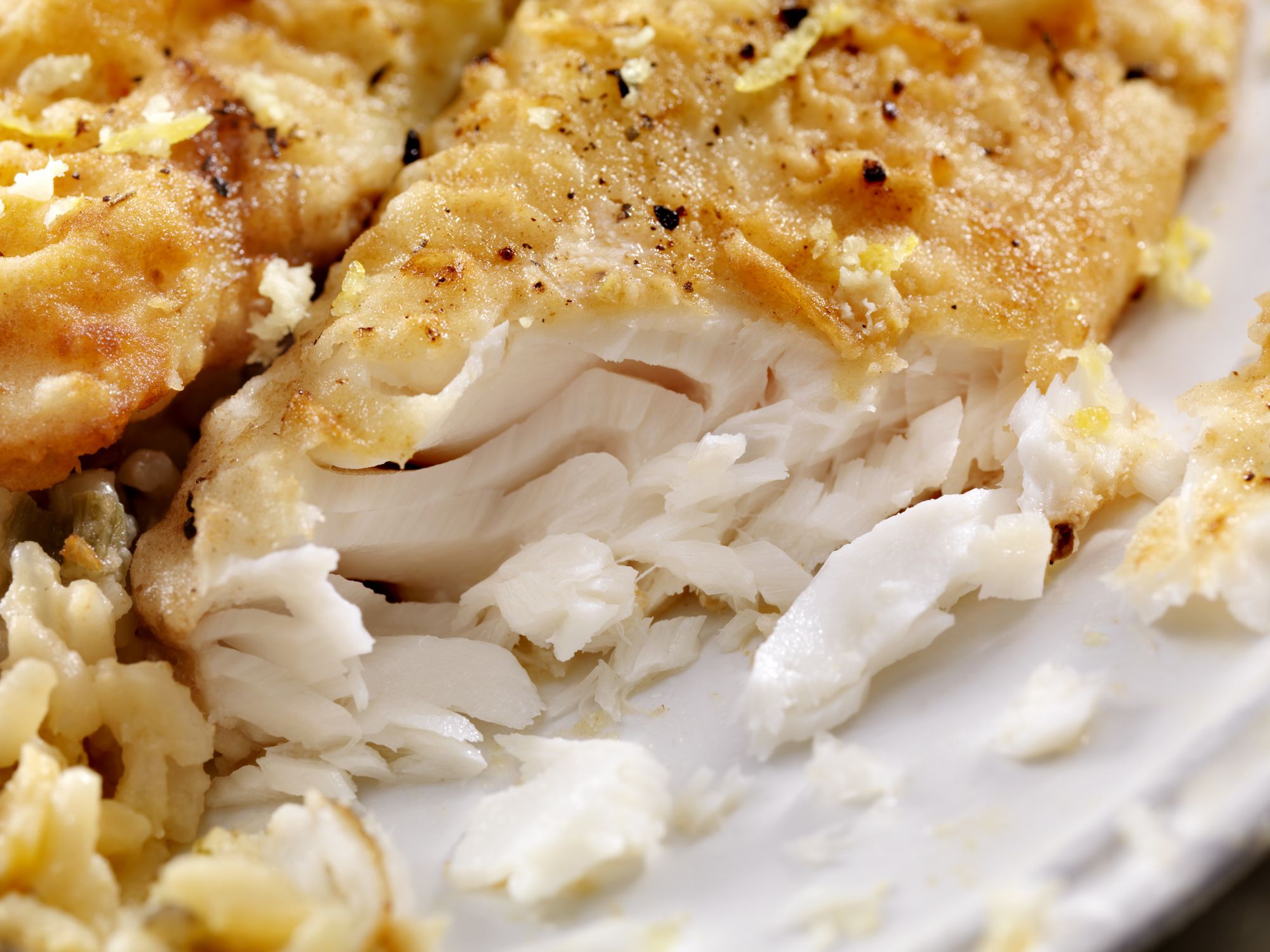 Tilapia Fish coated in flour and pan fried until golden brown and topped with a bit of lemon zest and served with wild rice and green beans- Photographed on Hasselblad H3D2-39mb Camera