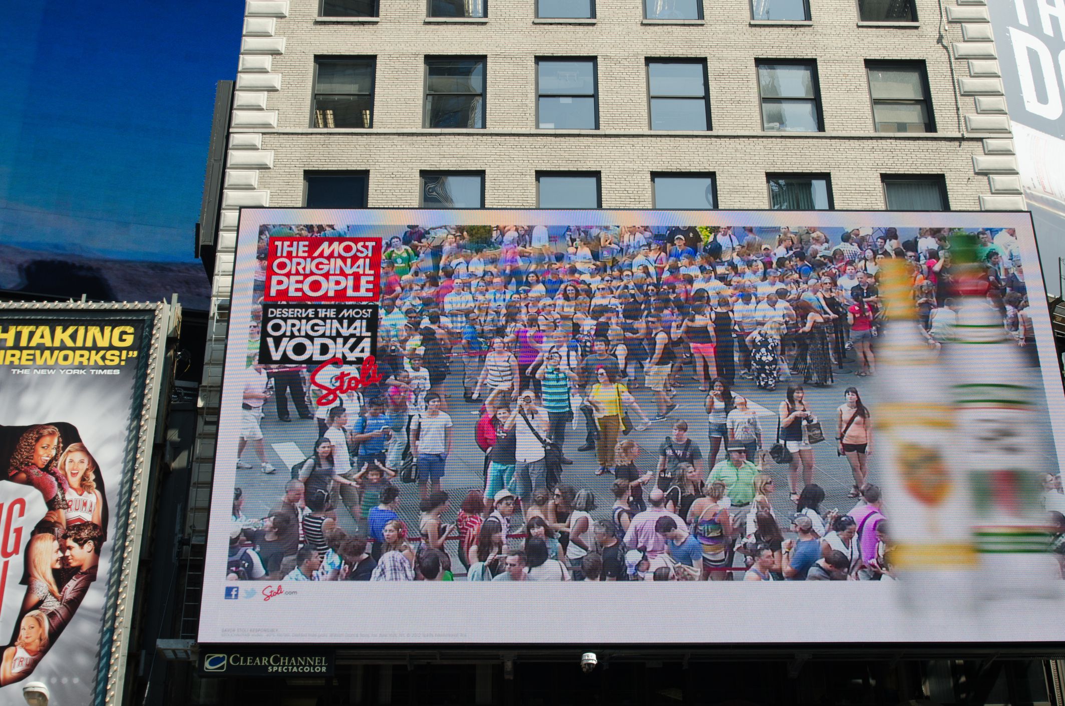 New York City, USA - August 2, 2012: videoscreen with advertising advertising Times Square - many peaople can watch themself at the videoscreen installed at Times Square
