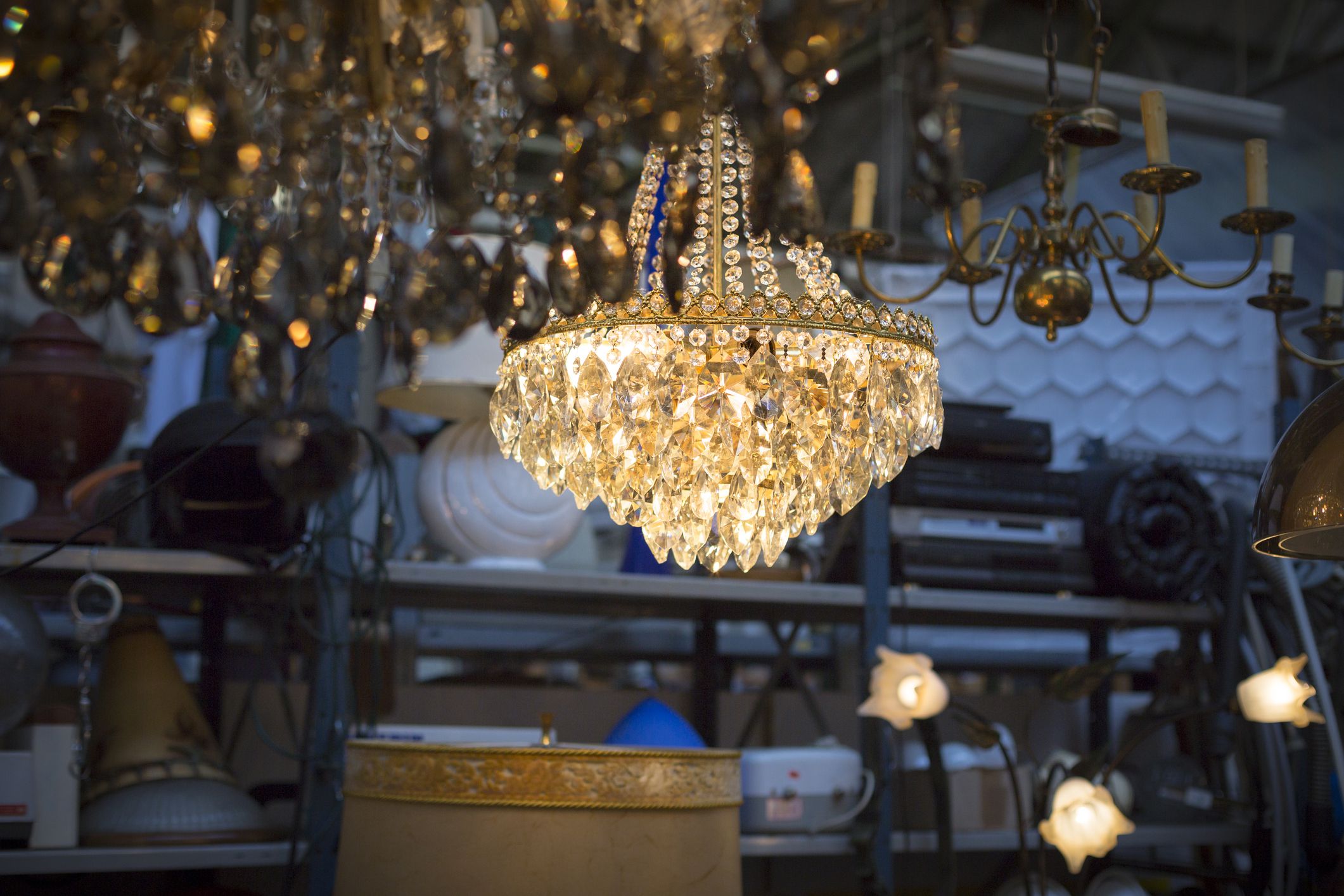 luster on a flea market with other ceiling lights