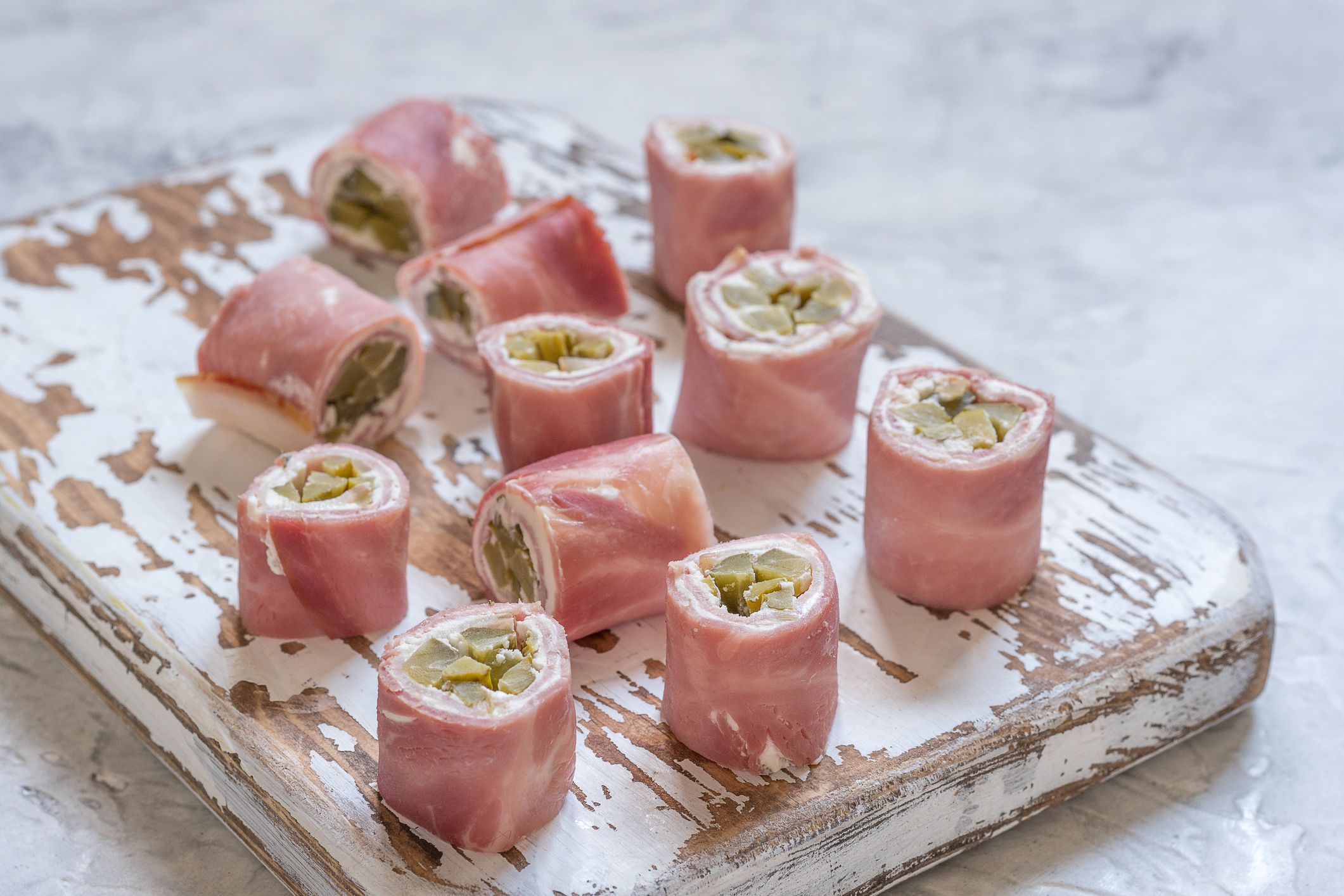 Ham Roll Ups are made with pickles and cream cheese