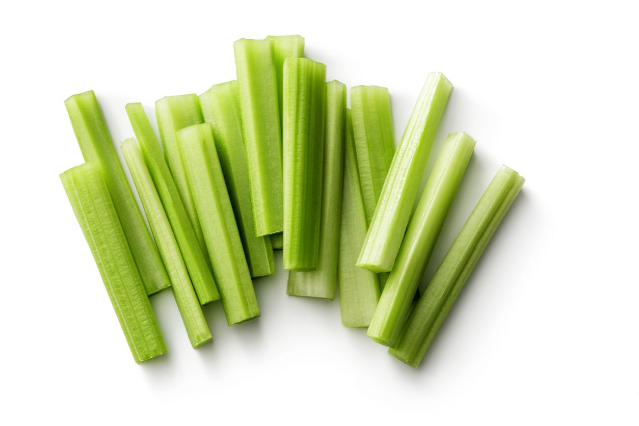 A group of celery pieces placed next to each other.