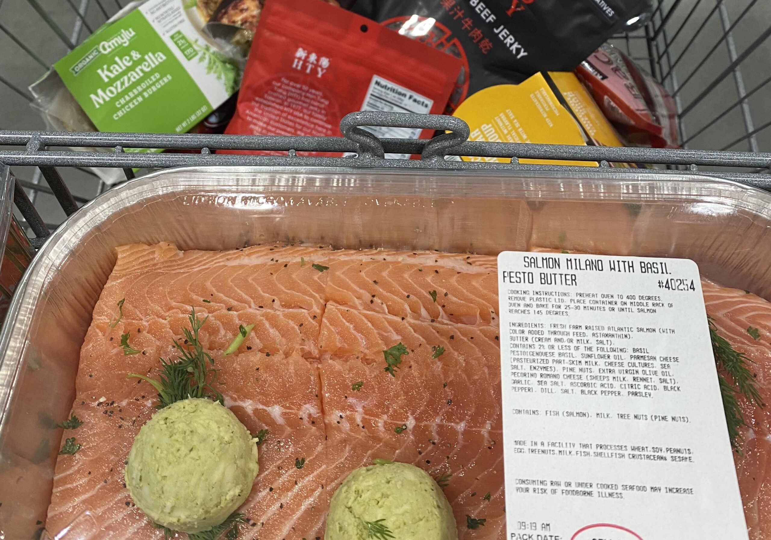 Costco Salmon Milano with basil pesto butter