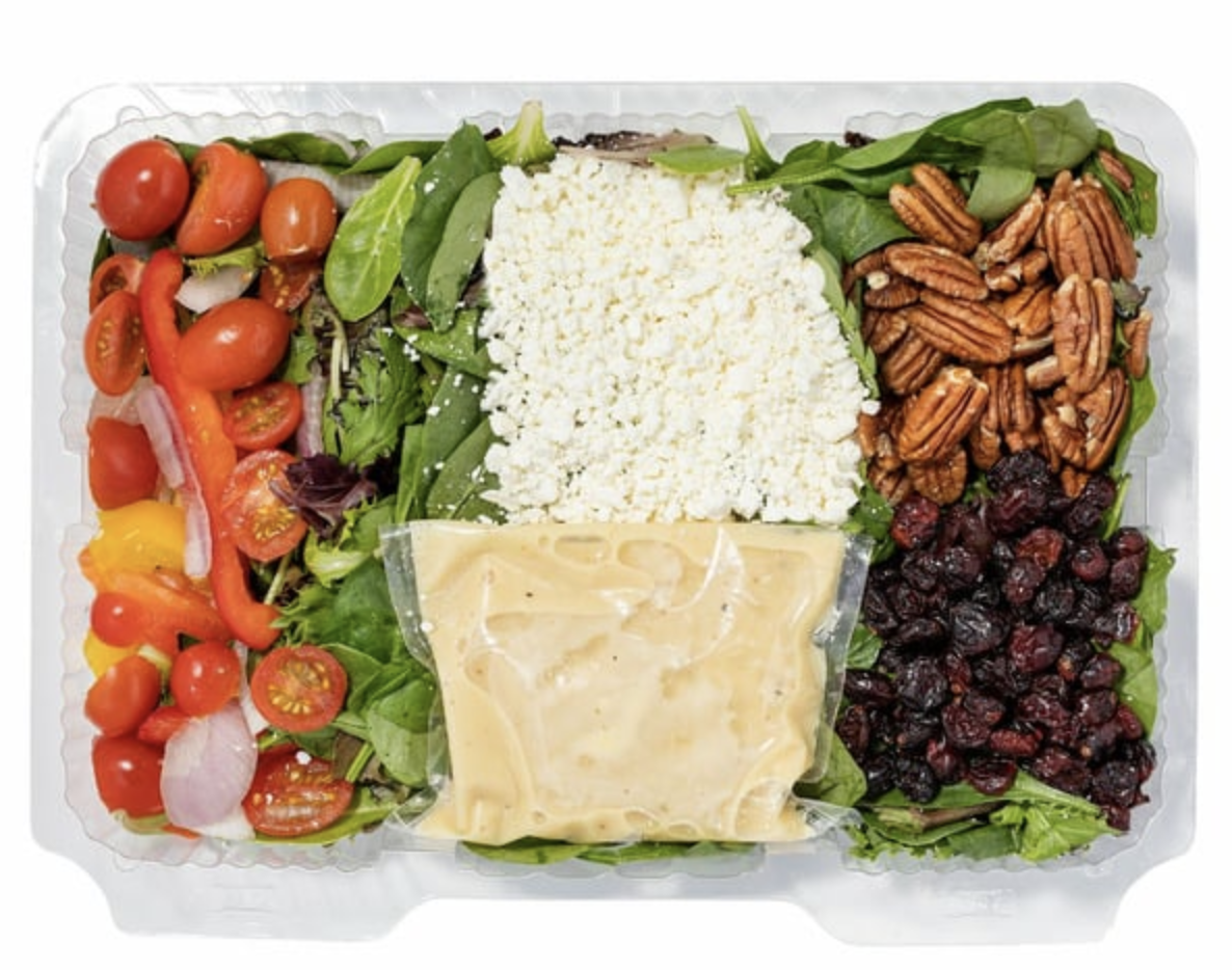 Costco goat cheese, pecan, and mixed green salad