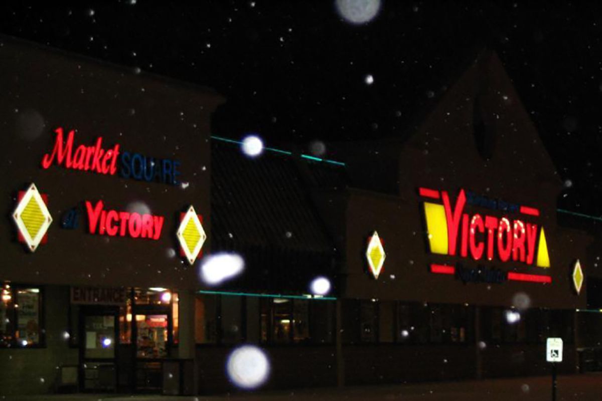 Victory Supermarket at night with snow falling, 2004