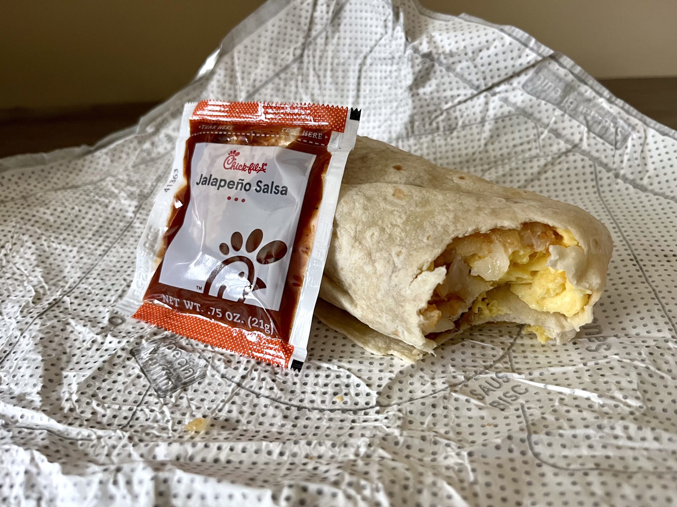Hash Brown Scramble Burrito with Nuggets from Chick-fil-A