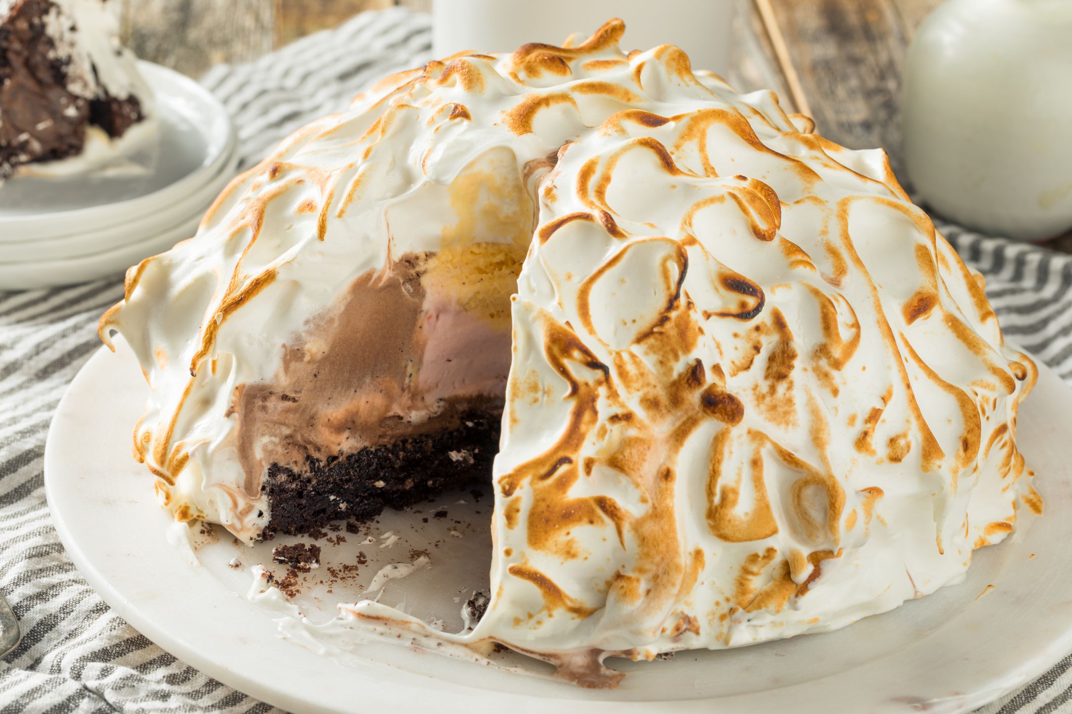 Homemade Toasted Baked Alaska with Chocolate Berry Vanilla Ice Cream