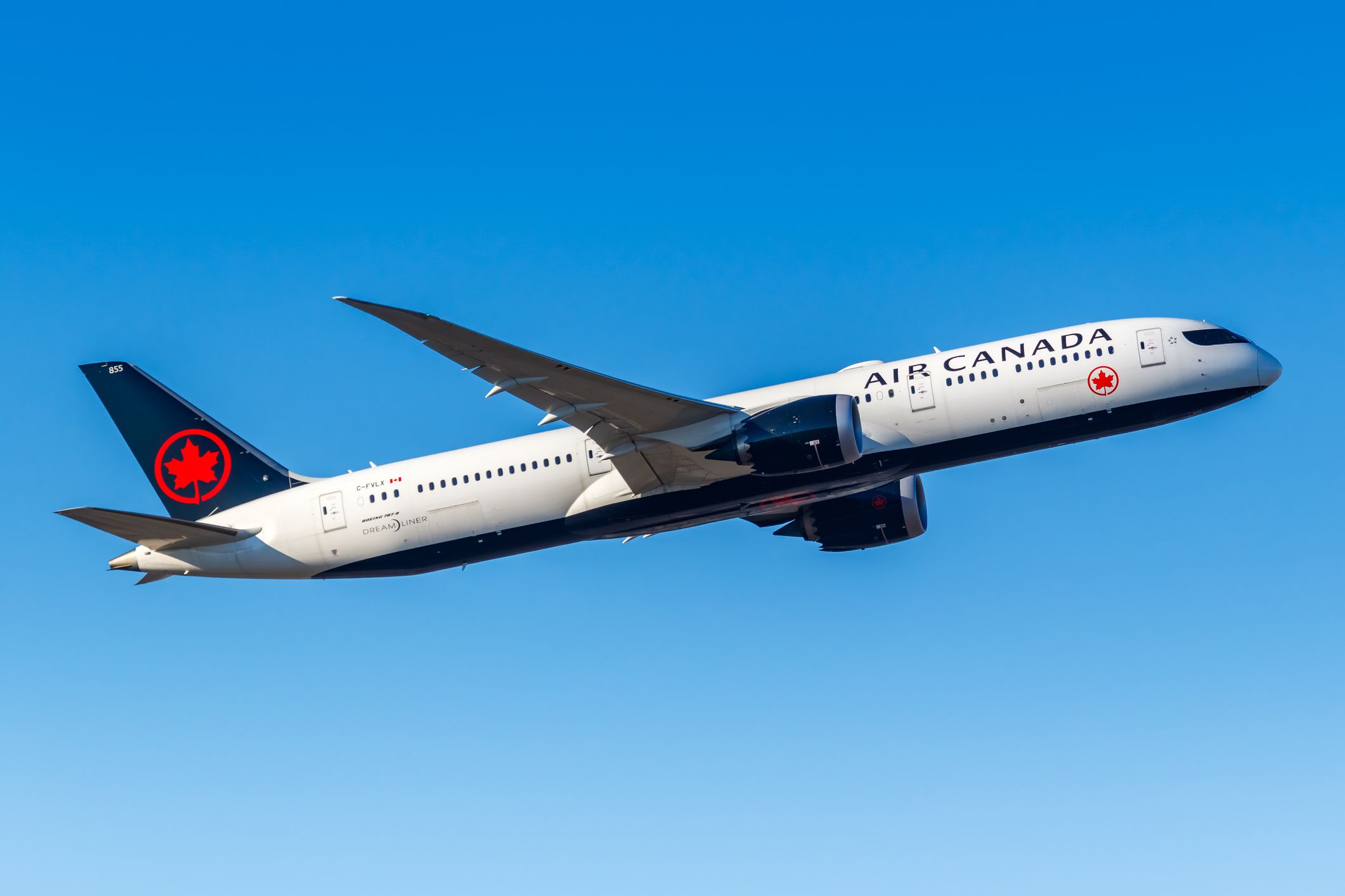 Frankfurt, Germany - February 13, 2021: Air Canada Boeing 787-9 Dreamliner airplane at Frankfurt Airport (FRA) in Germany.