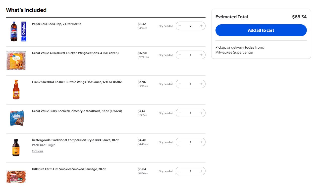 Walmart game day bundle order screenshot