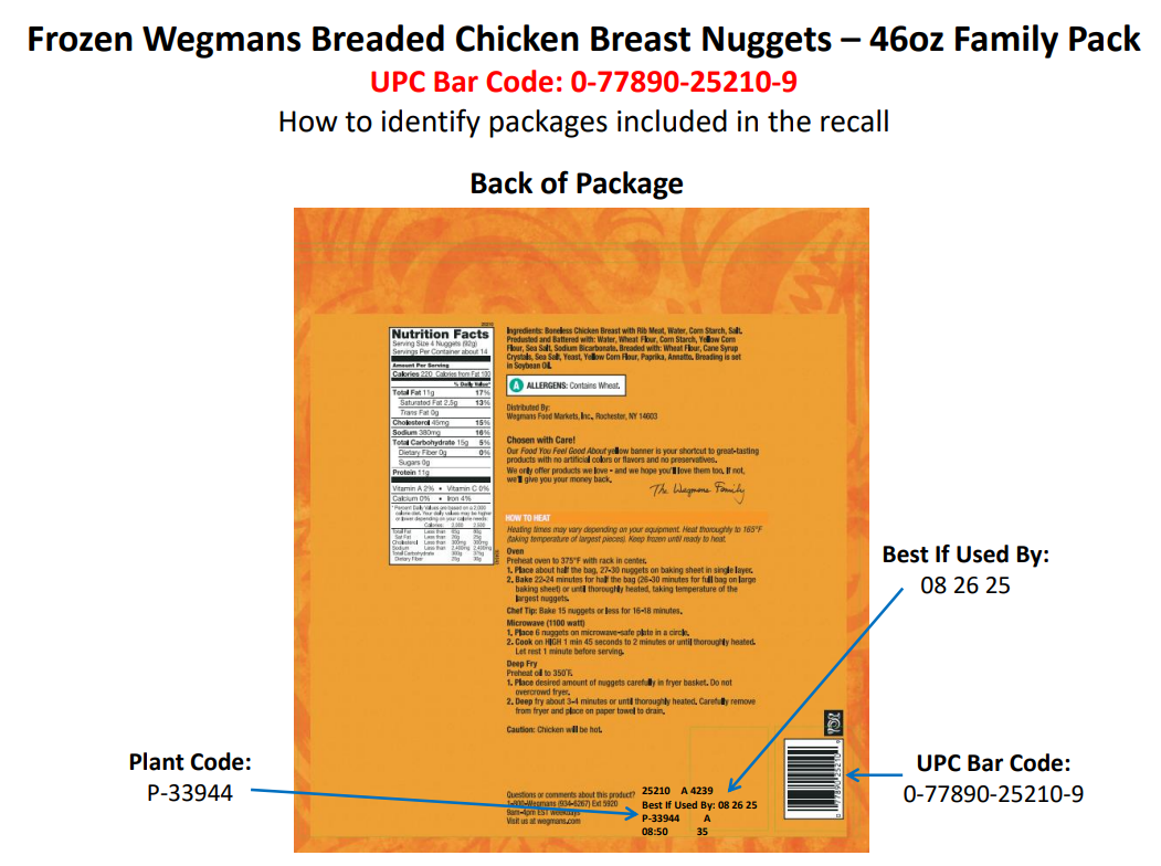Wegmans frozen chicken nuggets health alert