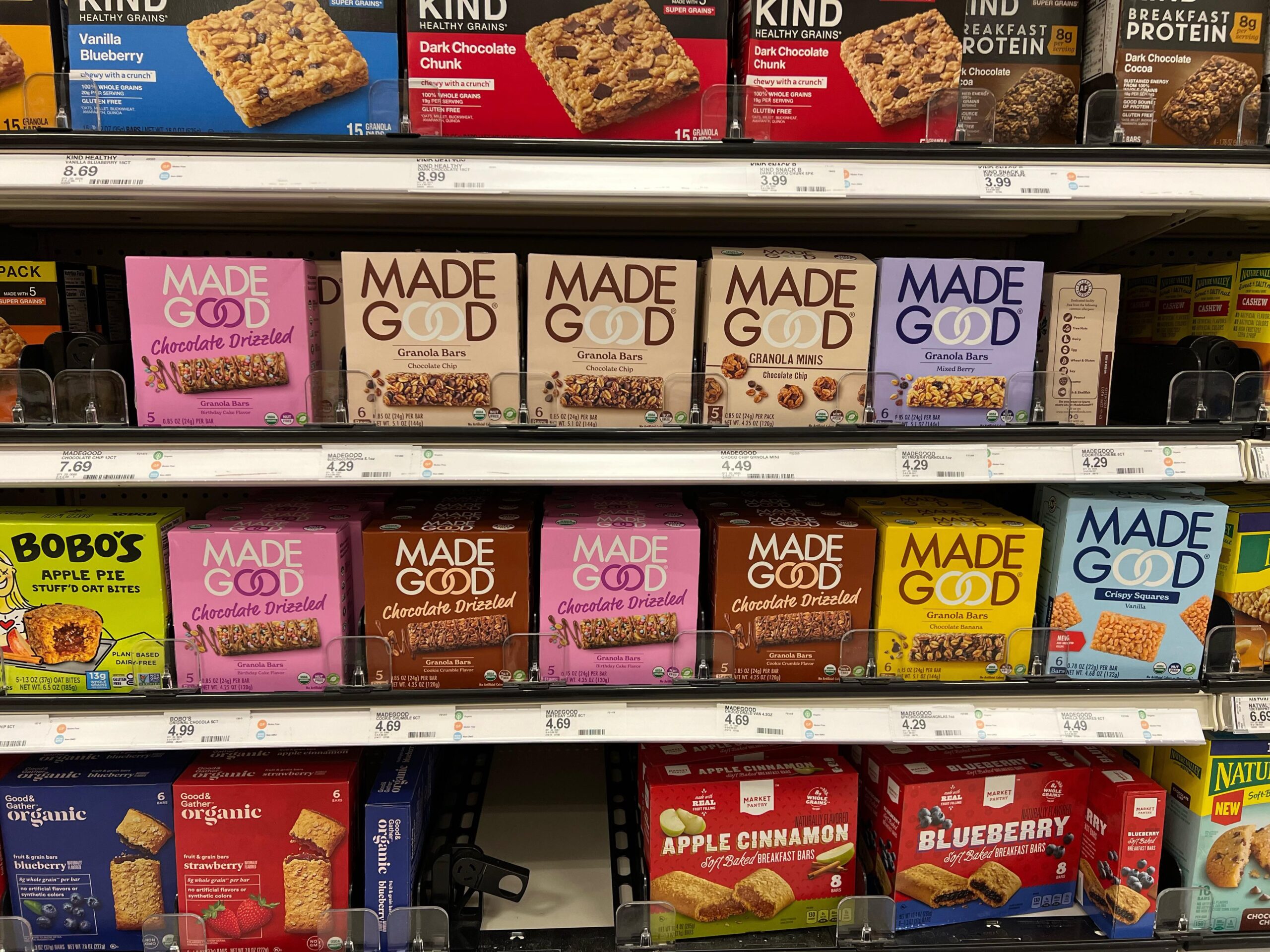 MadeGood granola bars in store
