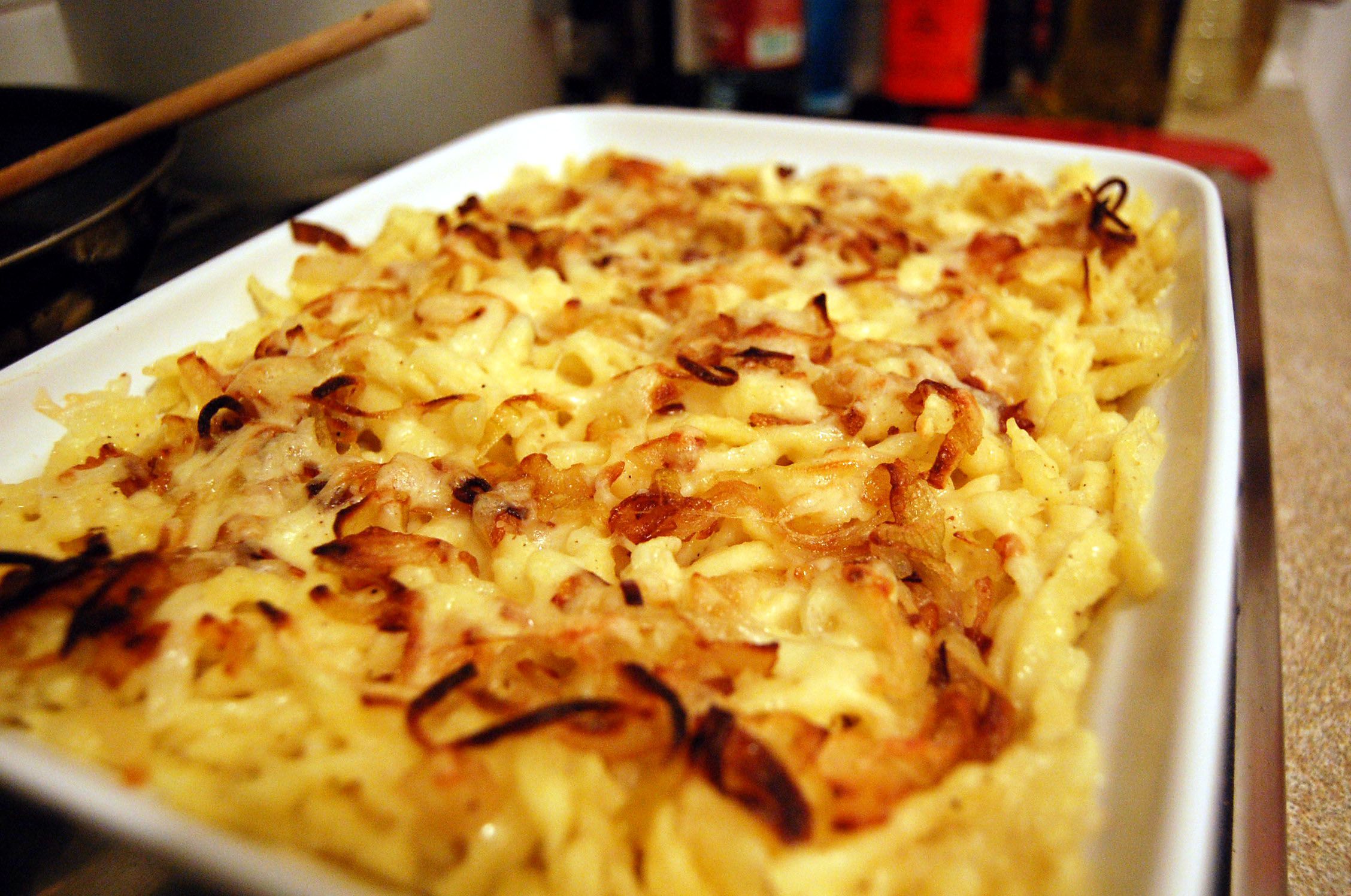 Mmm...spaetzle baked with butter, cheese and onions.