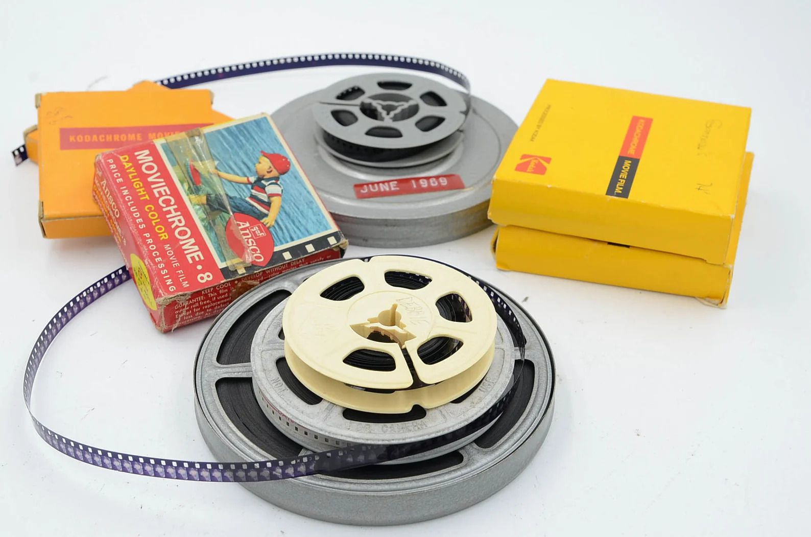 Many Small Stacks of Super 8mm Film Reels, Kodak and Ansco