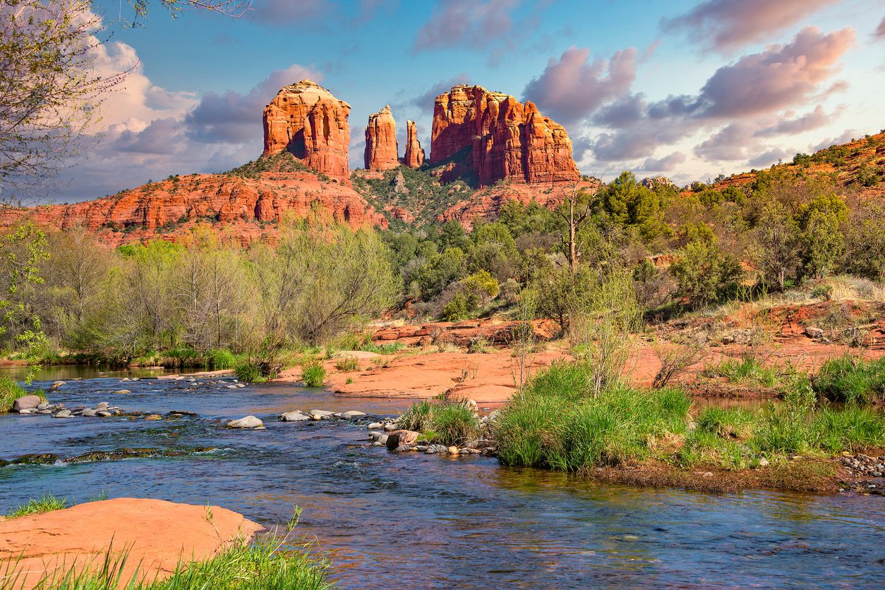 Cathedral Rock In Sedona Arizona Viewed From Red Rock Crossing Along Oak Creek Canyon
