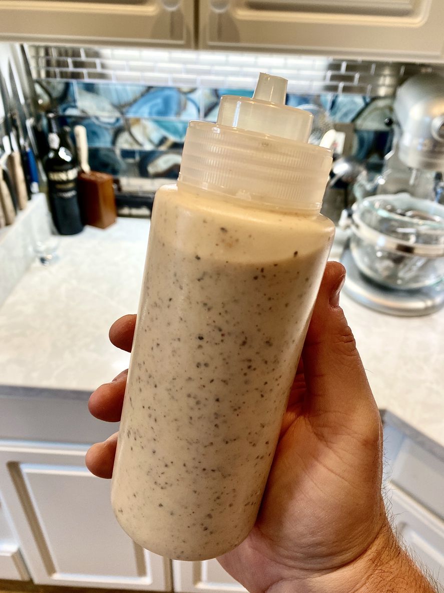Bottle of homemade Alabama white BBQ sauce