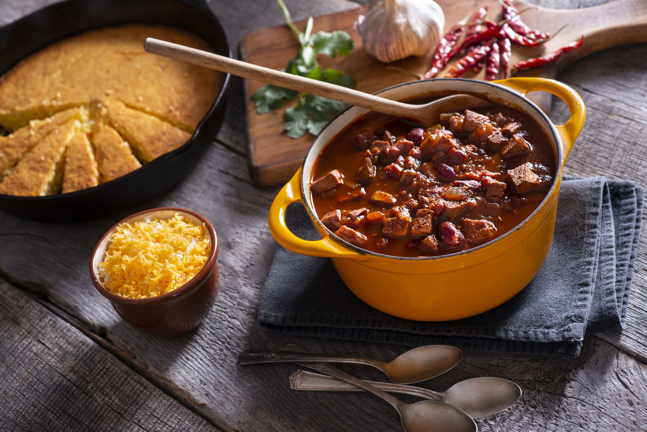 Homemade Chicken Chili with Corn Bread