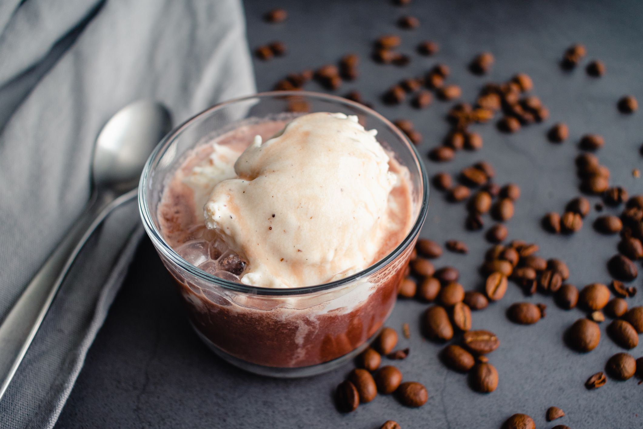 An Italian dessert made with espresso, port, and vanilla ice cream