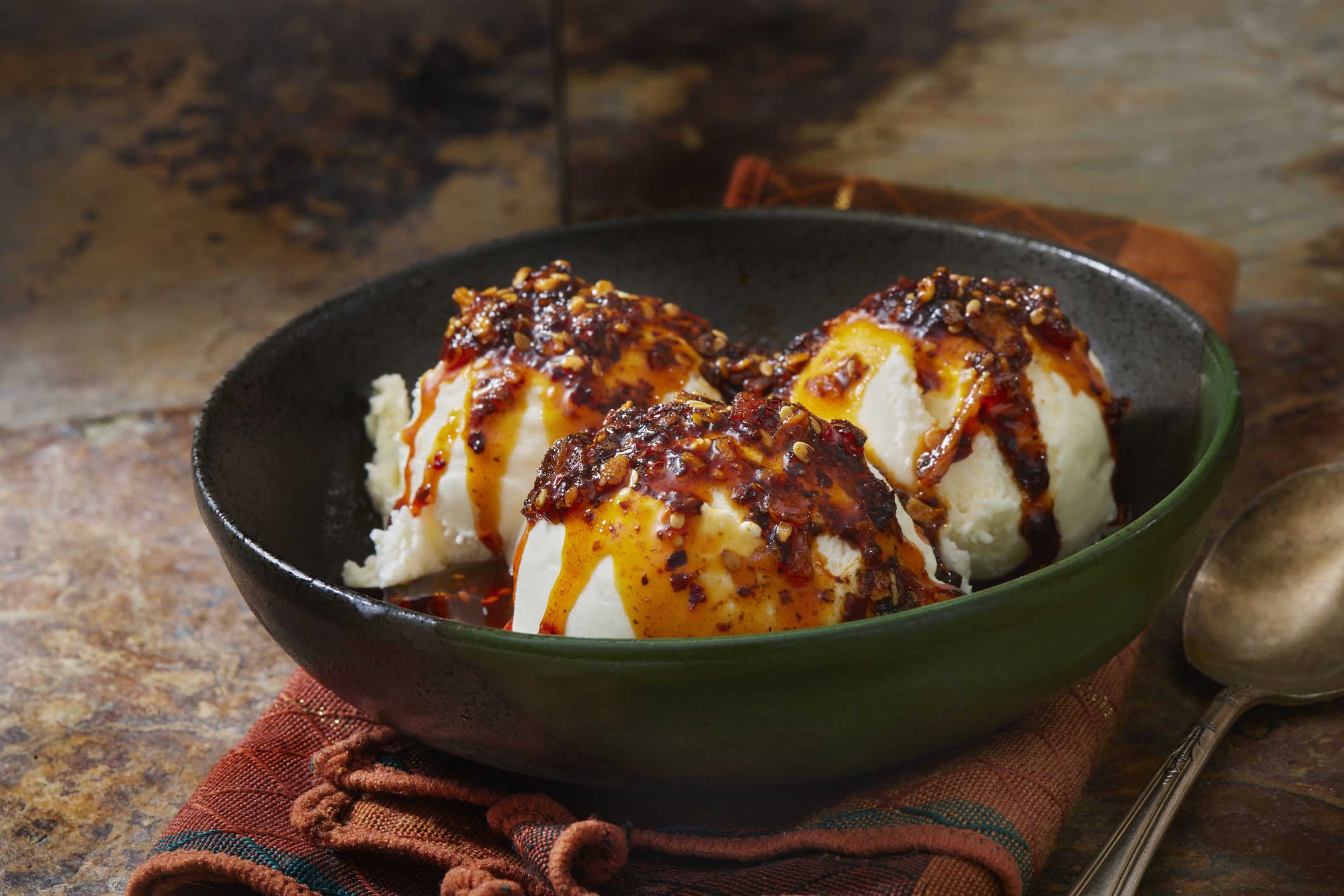 Copycat Spicy Chili Crunch Vanilla Ice Cream Sundae
