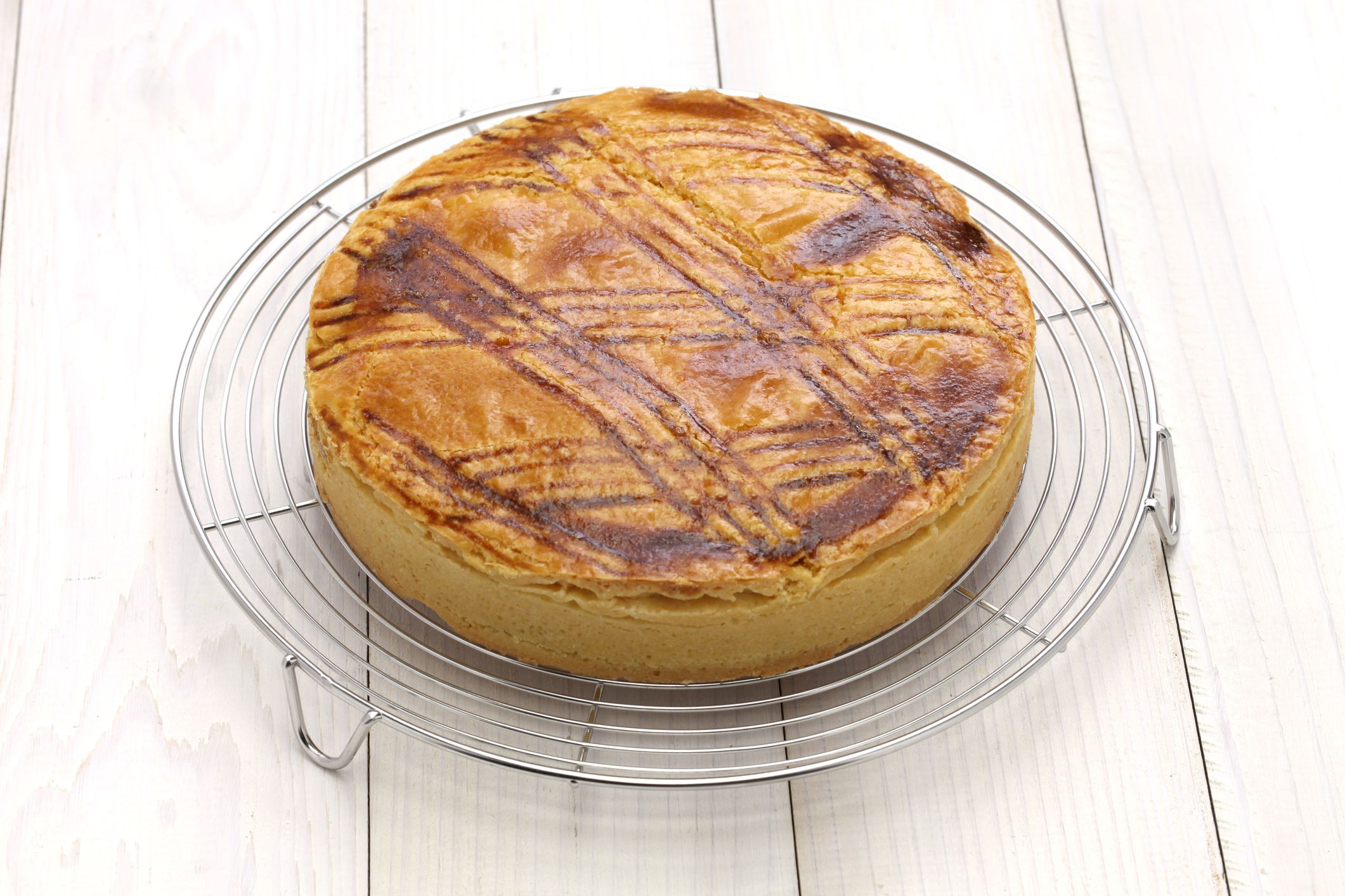 homemade gateau basque on cake cooler, cake cooking