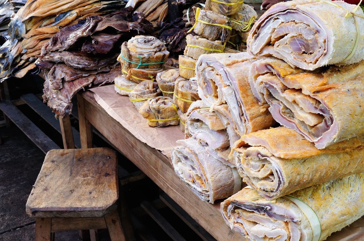 Exotic food in Iquitos in Amazonia
