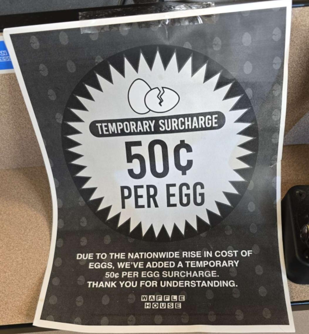 Waffle House egg surcharge sign reddit