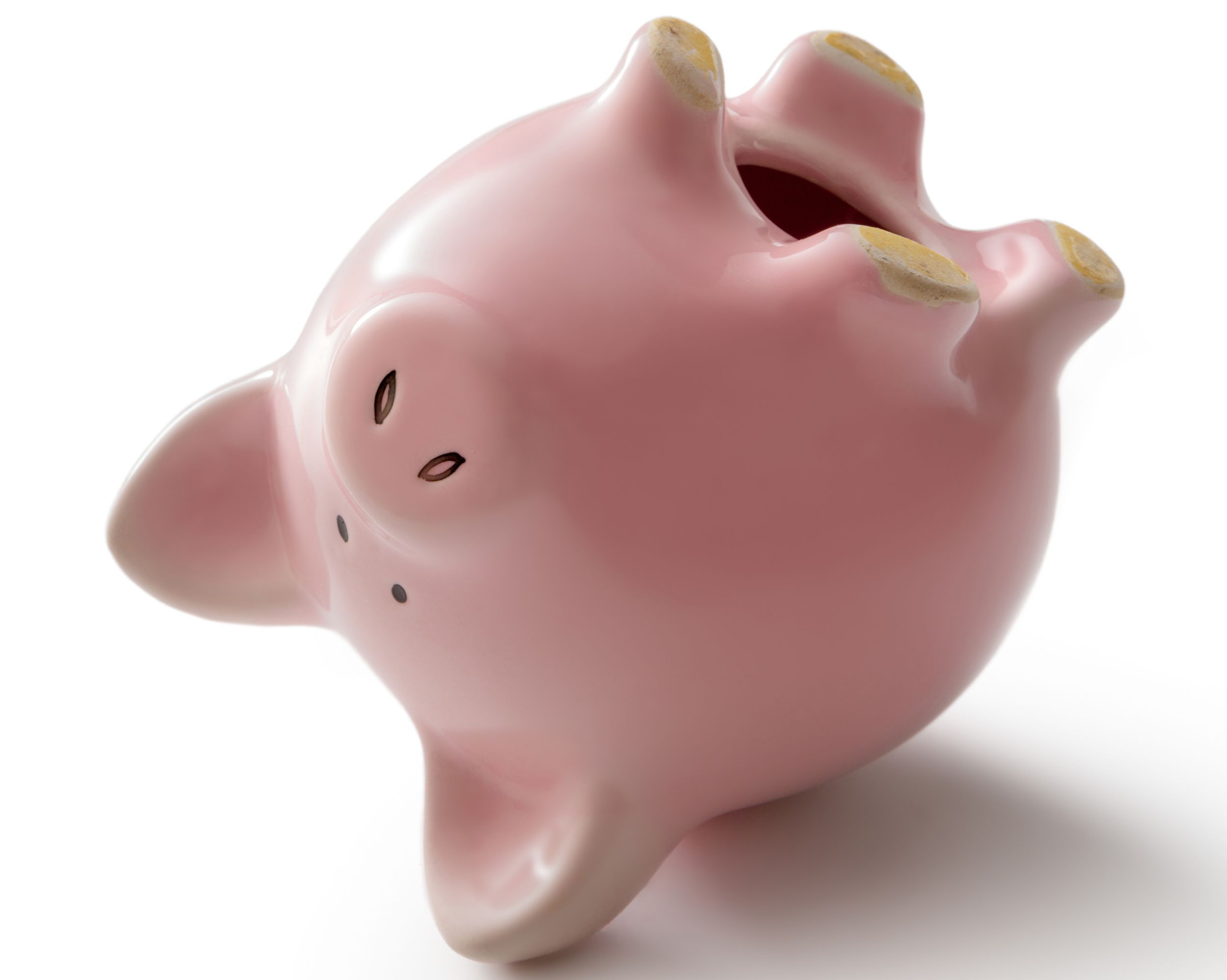 empty piggy bank turned upside down