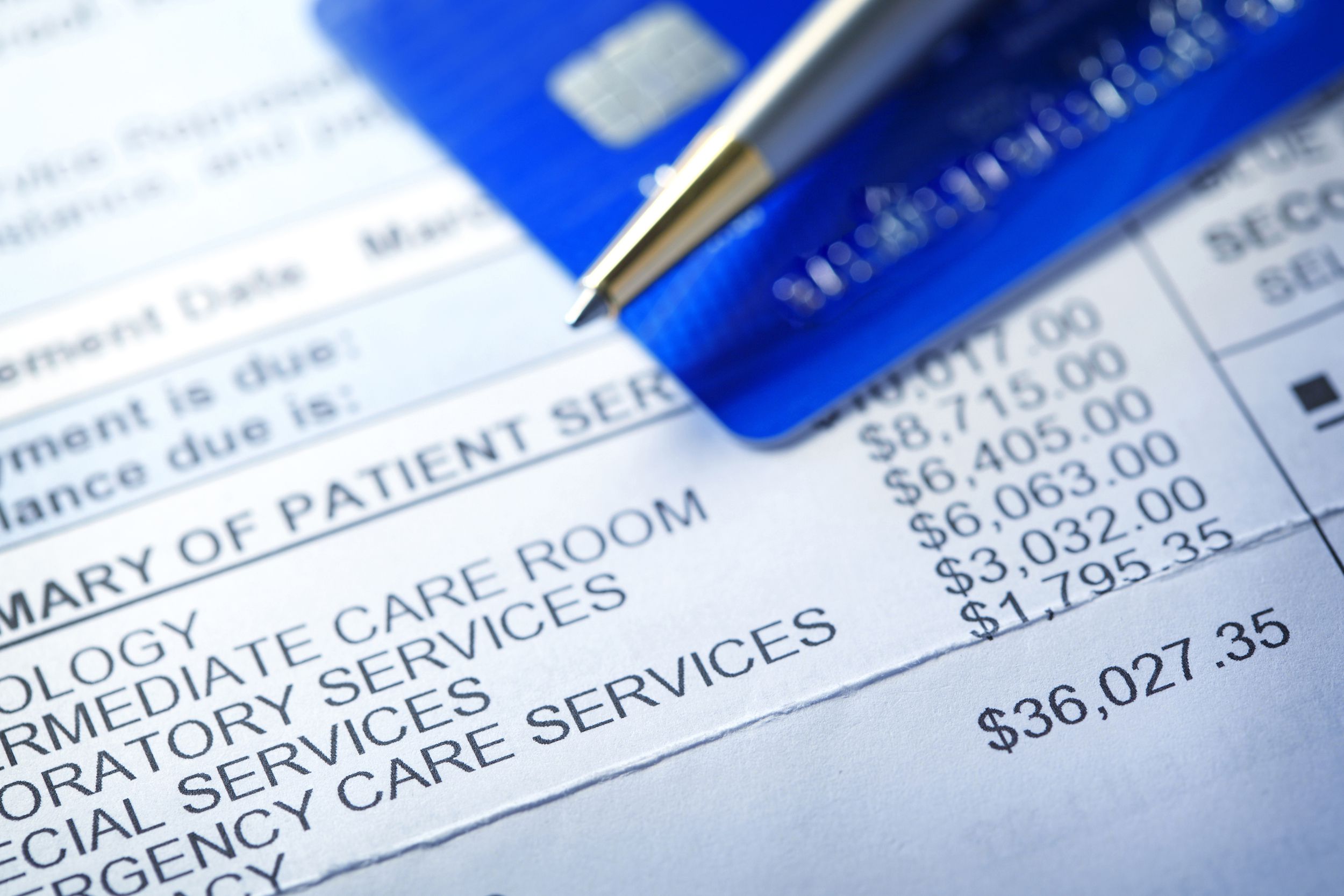 credit card on a hospital invoice