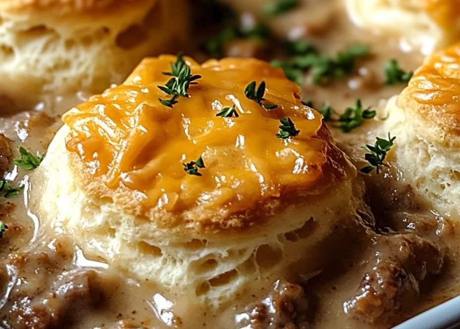 Retro Ground Beef Casserole with Biscuits