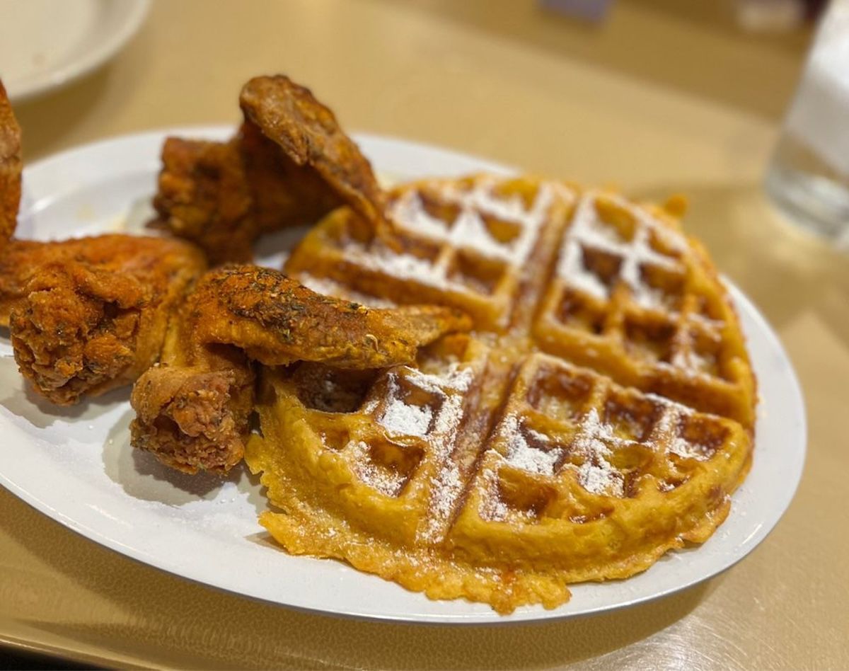 Chicken and waffles at Carmi Soul Food in Pittsburgh, PA