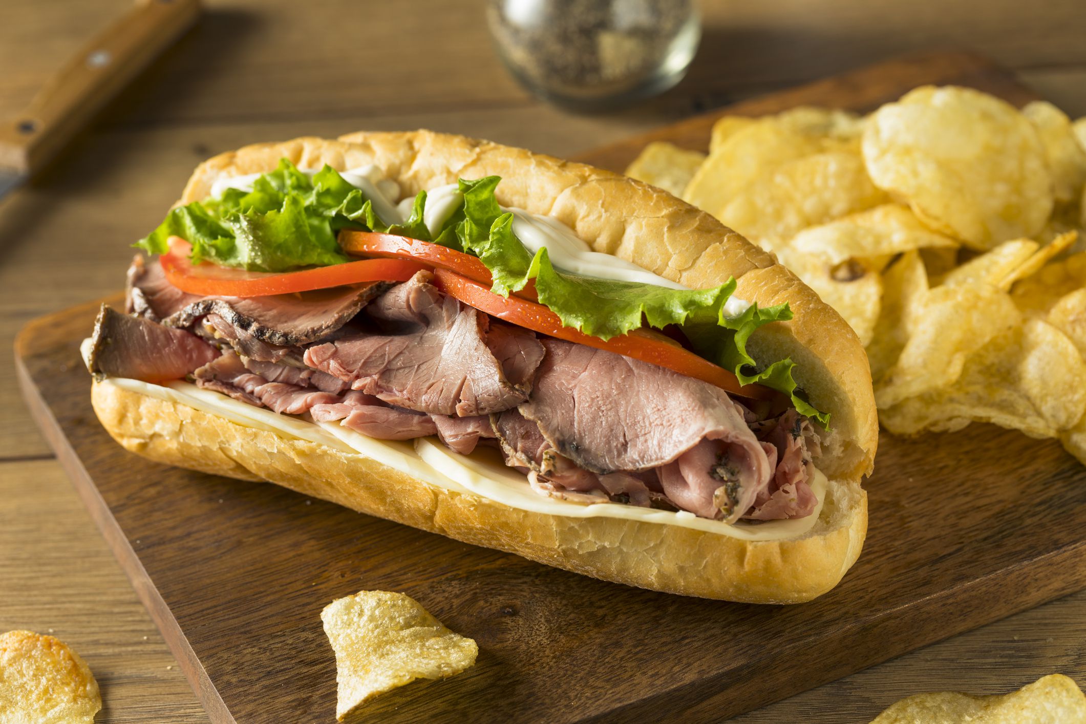 Homemade Roast Beef Deli Sandwich with Lettuce and Tomato