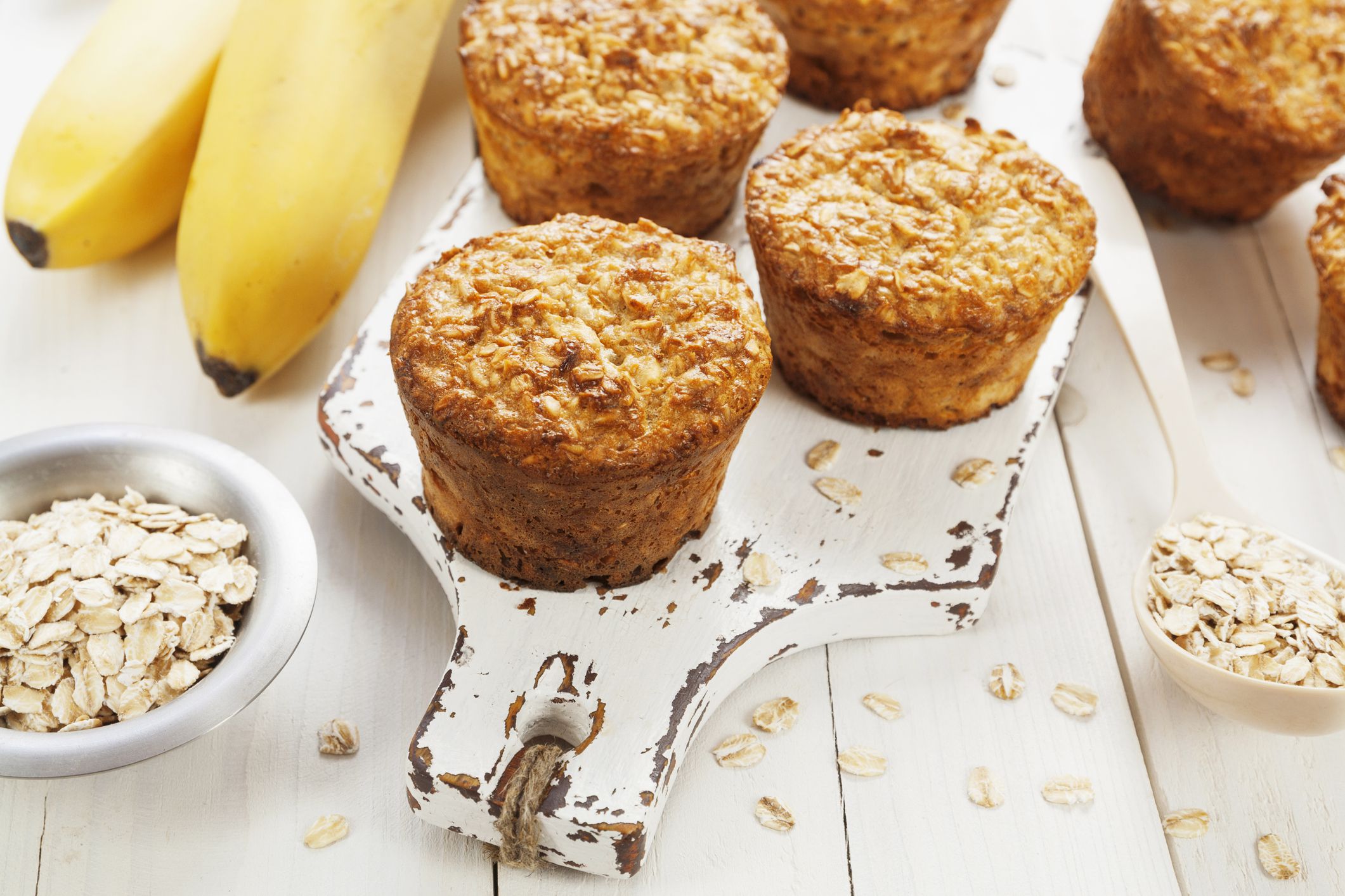 Diet oat muffins with banana on the table