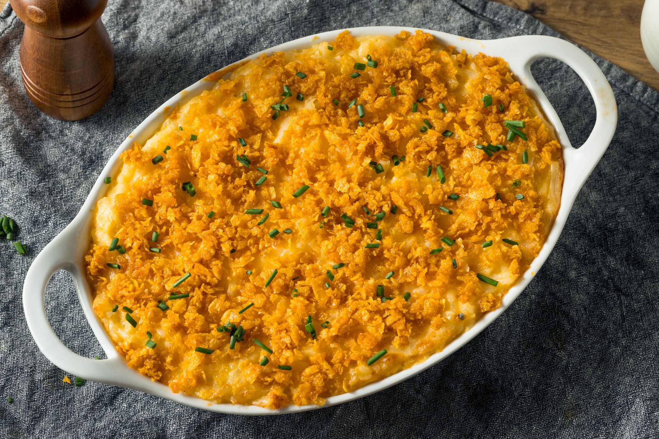 Homemade Funeral Potatoes Casserole with Cheese and Chives