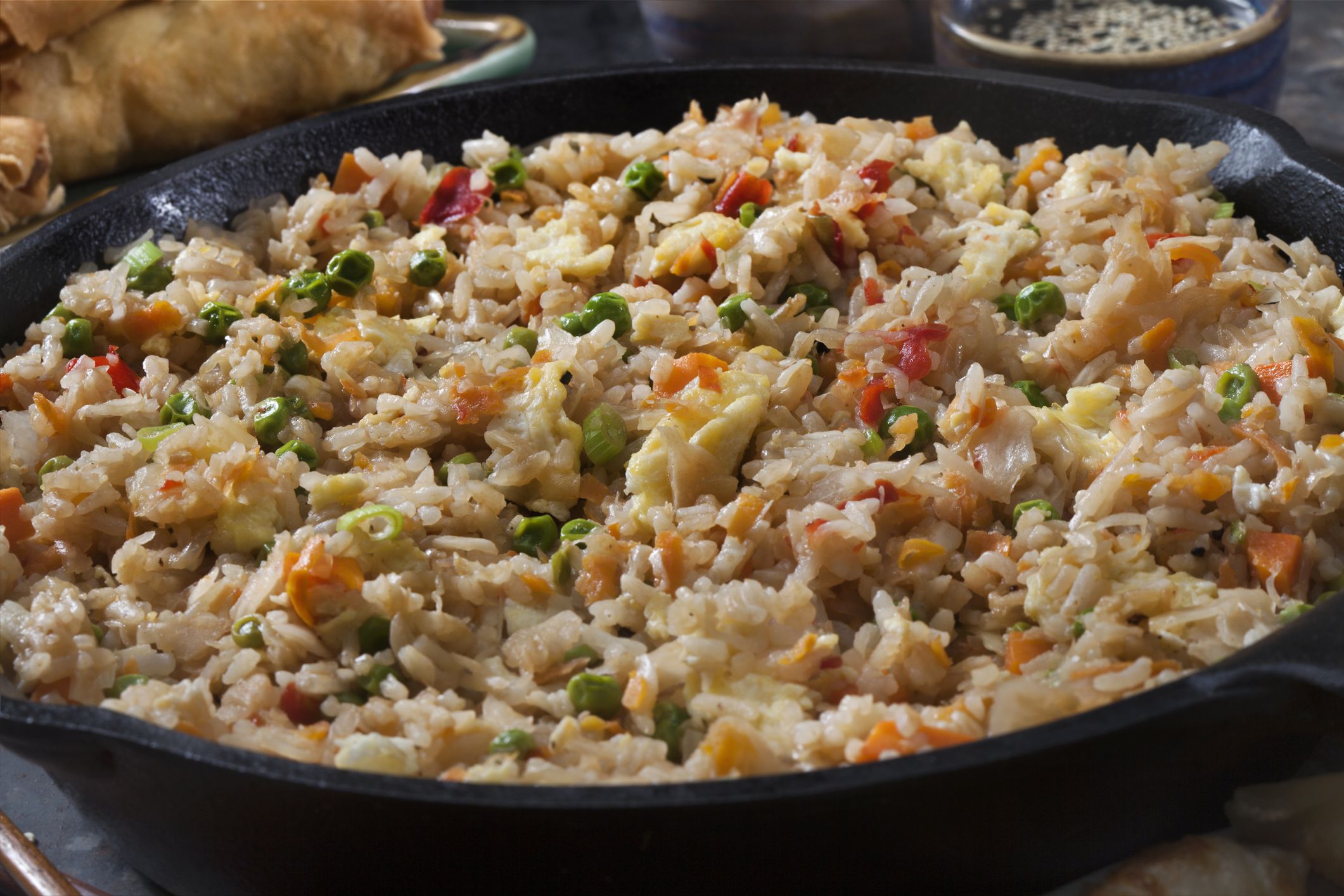 Spicy Korean Kimchi Fried Rice with Spring Rolls