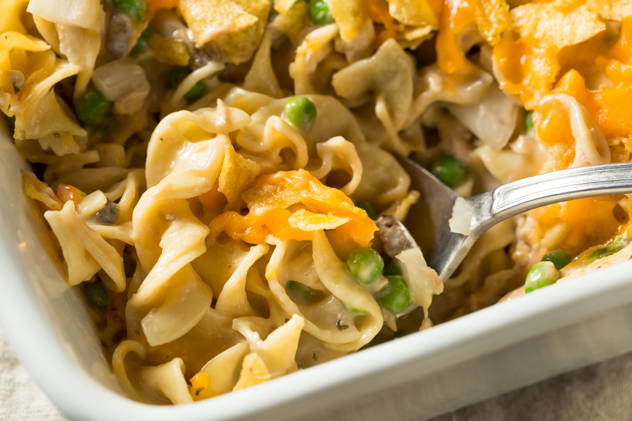 Homemade Cheesy Tuna Casserole with Peas and Egg Noodles