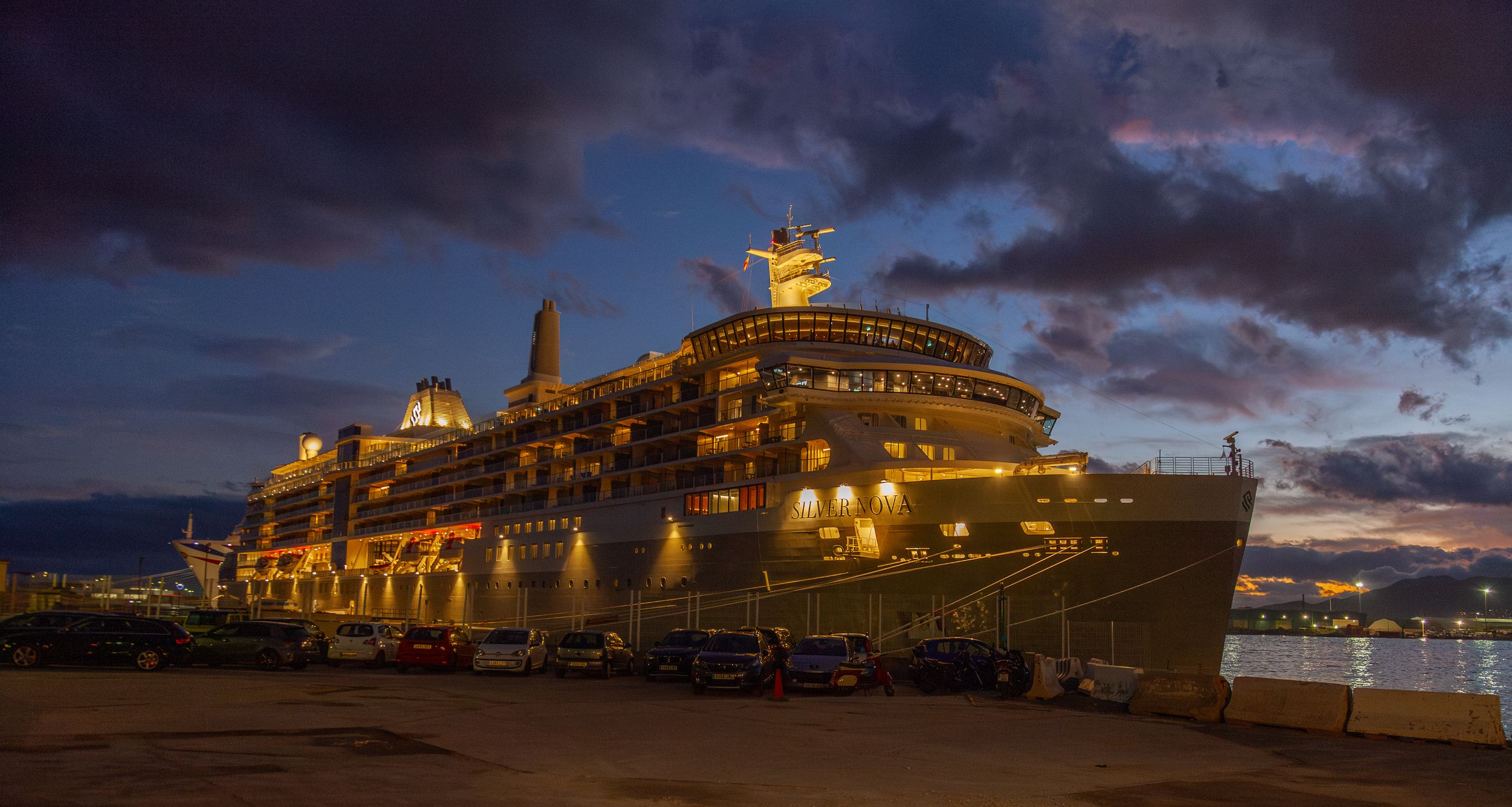 Málaga, Spain - 2nd November 2023: The ultra luxury cruise ship Silver Nova, which was launched in August 2023 by Silverseas, moored in Málaga cruise terminal, Costa Del Sol, Spain.
