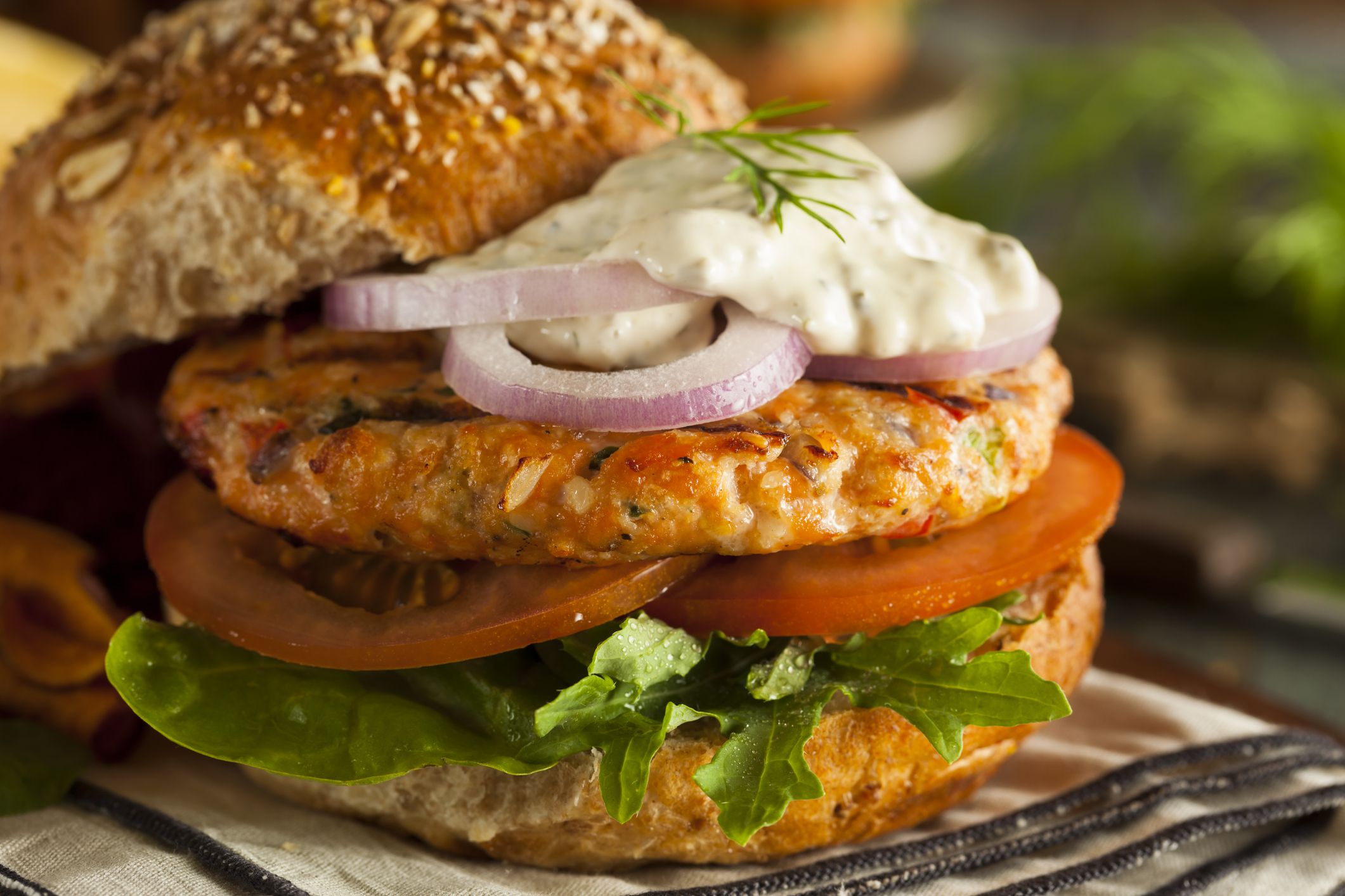 Homemade Organic Salmon Burger with Tartar Sauce