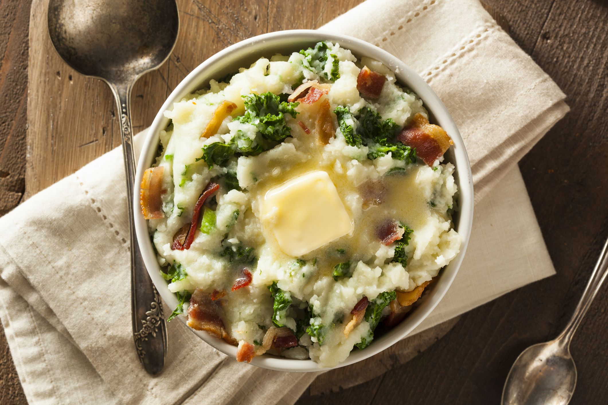 Homemade Irish Potato Colcannon with Greens and Pork