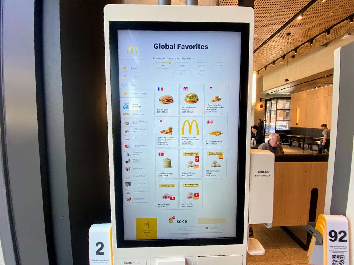 McDonald's Global Menu ordering screen