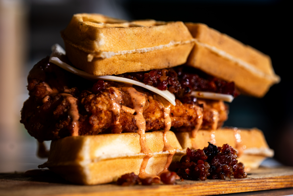 Chicken waffle sandwich Houston Astros Daikin park