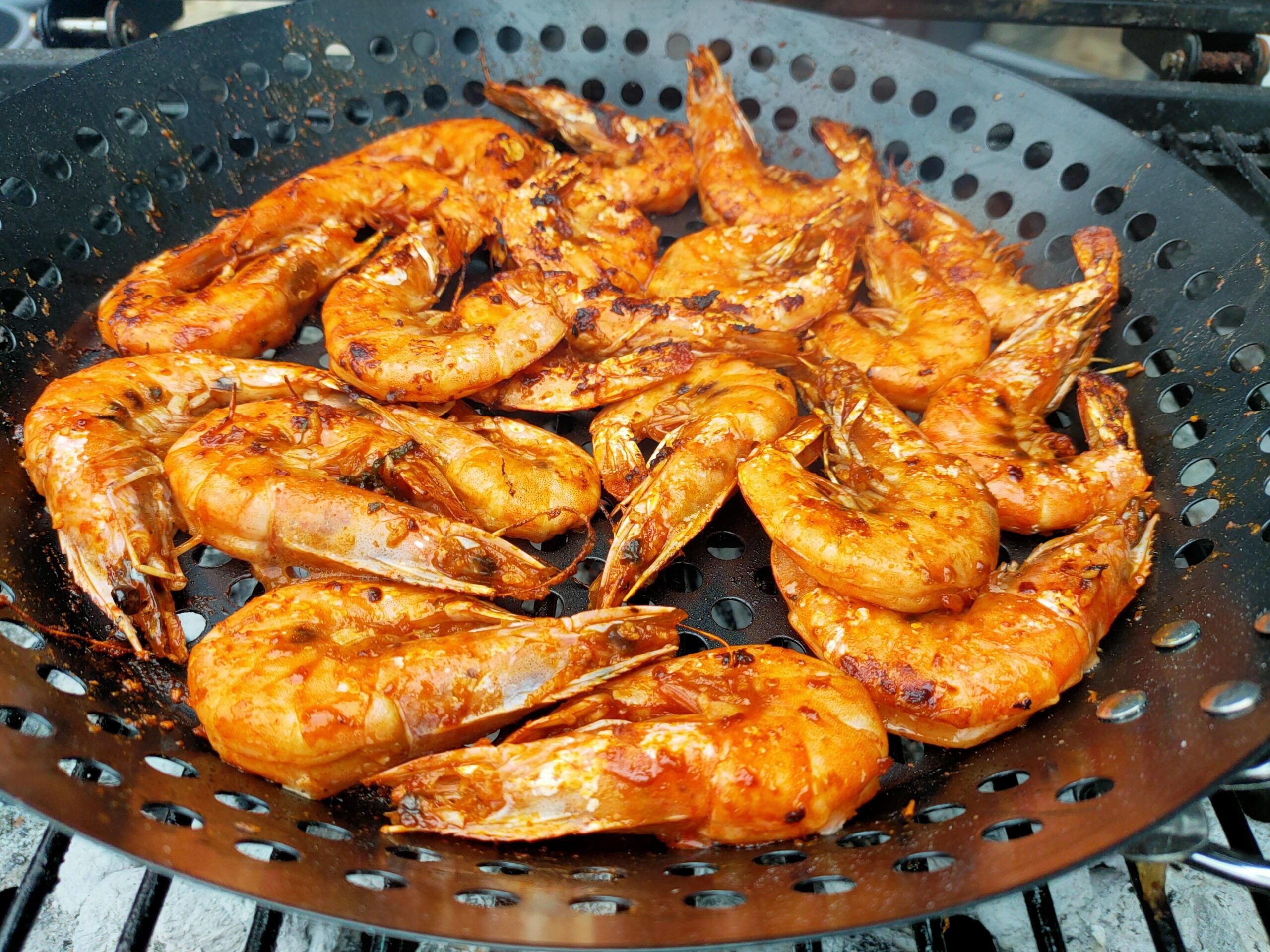 Gochujang marinated BBQ tiger prawns