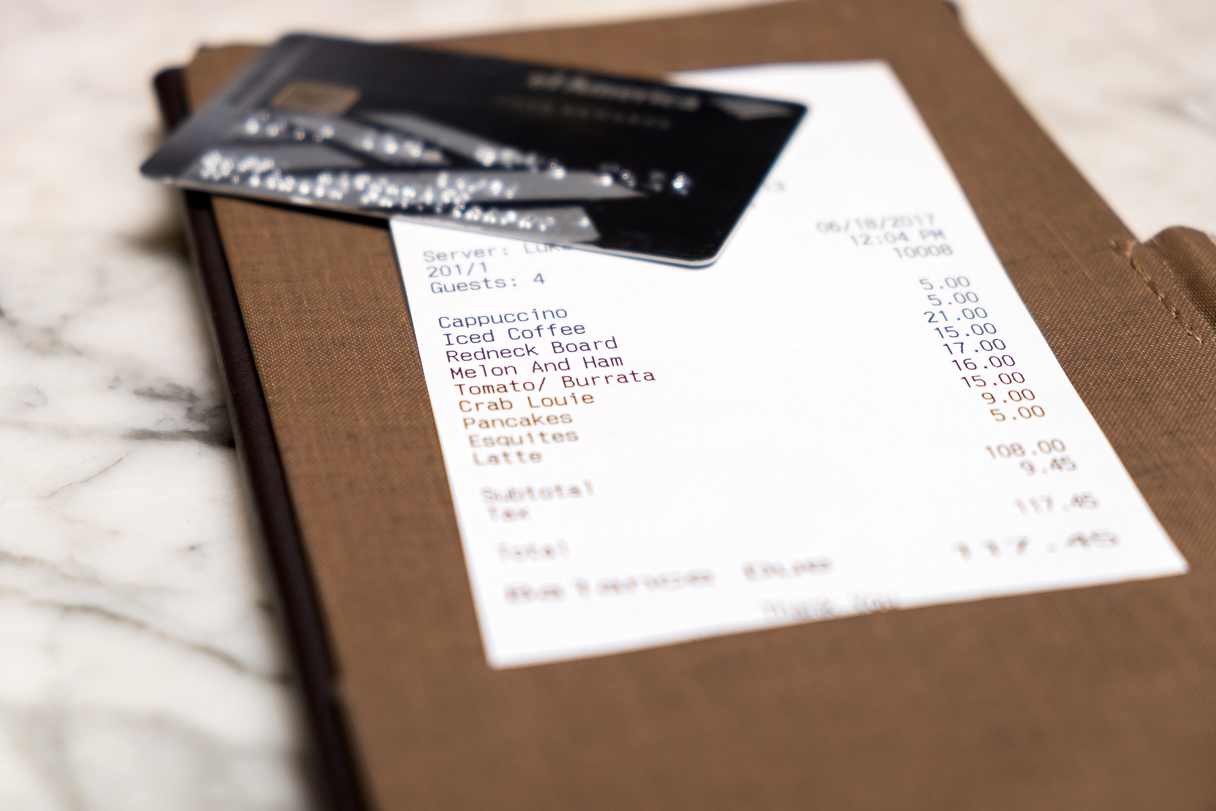 Restaurant check with credit card