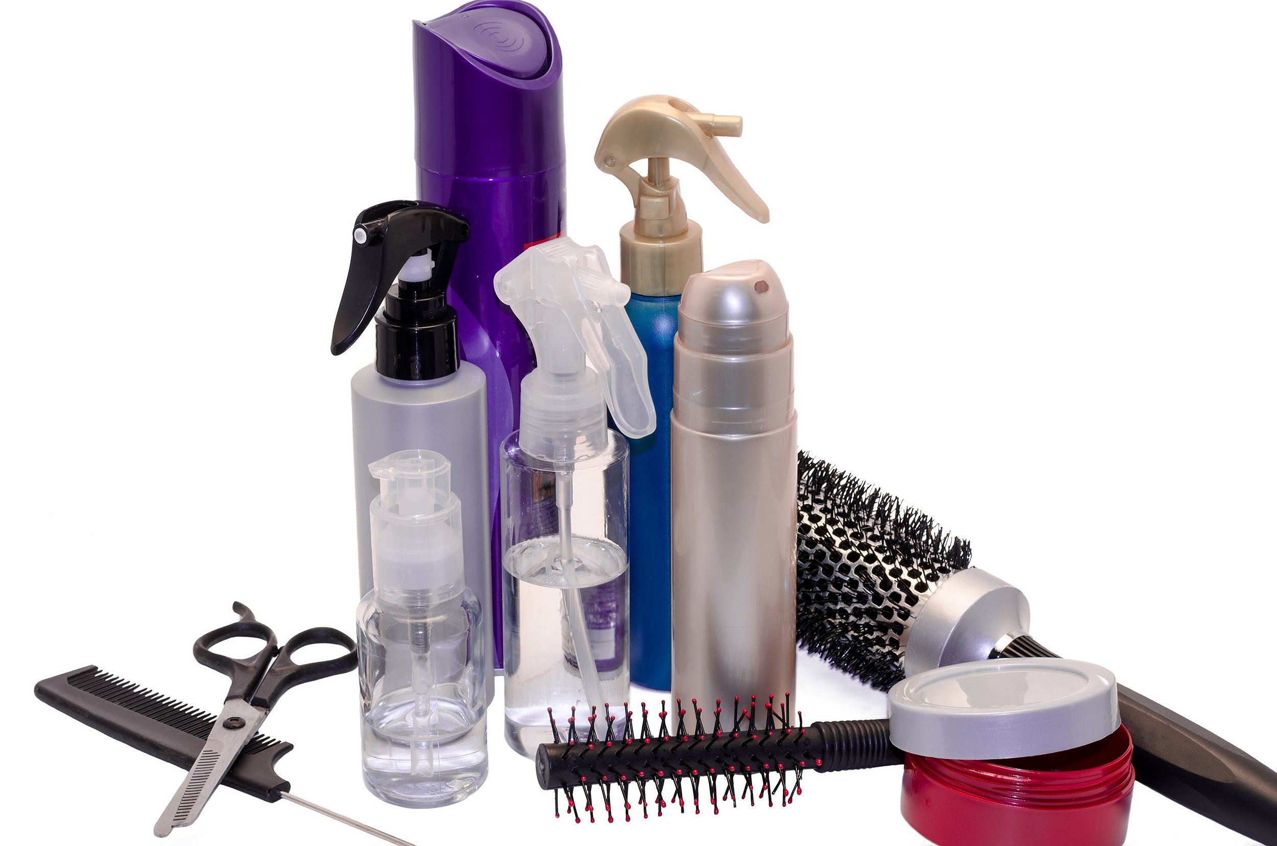 gel, hairbrush, and balms for hair
