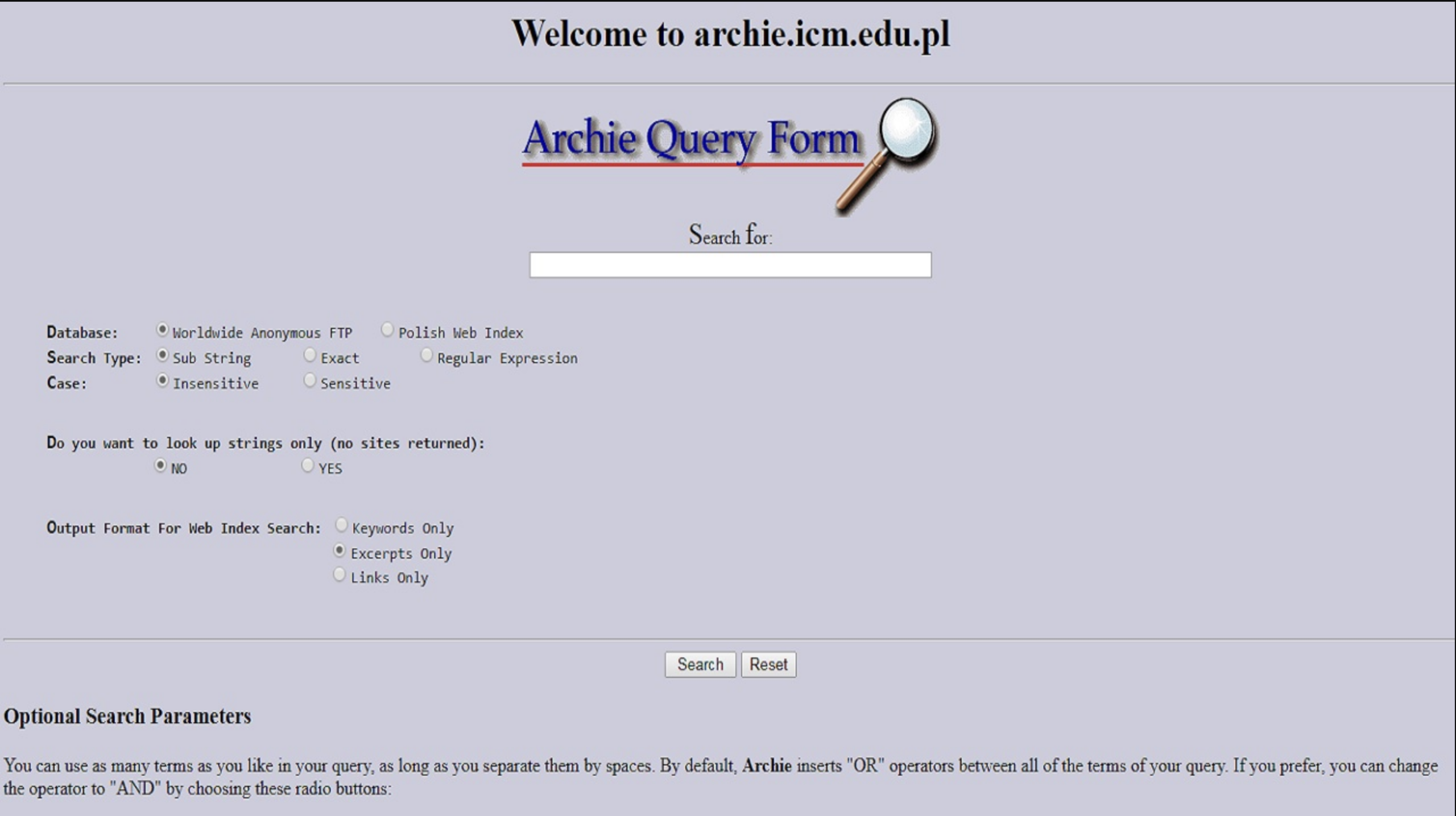 Screenshot of Archie Search Engine