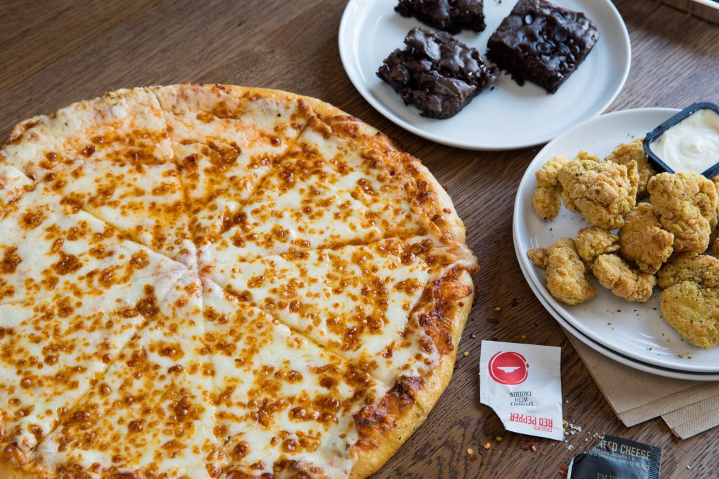 Pizza Hut brownies, chicken, cheese pizza