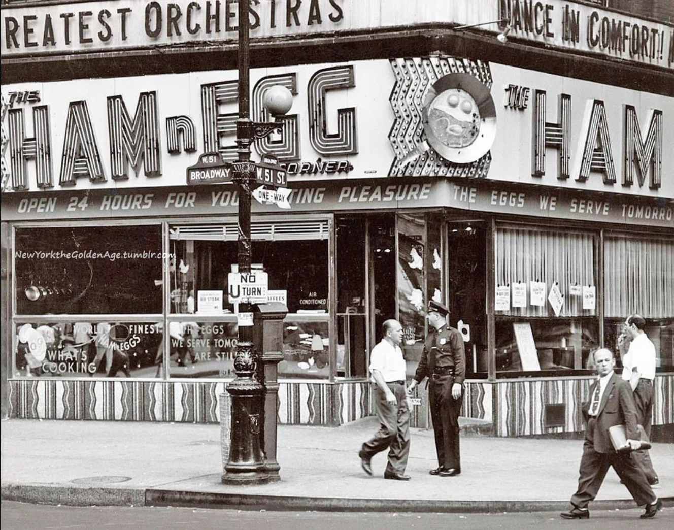 The 24-hour Ham n Egg restaurant on 51st and Broadway, 1953.