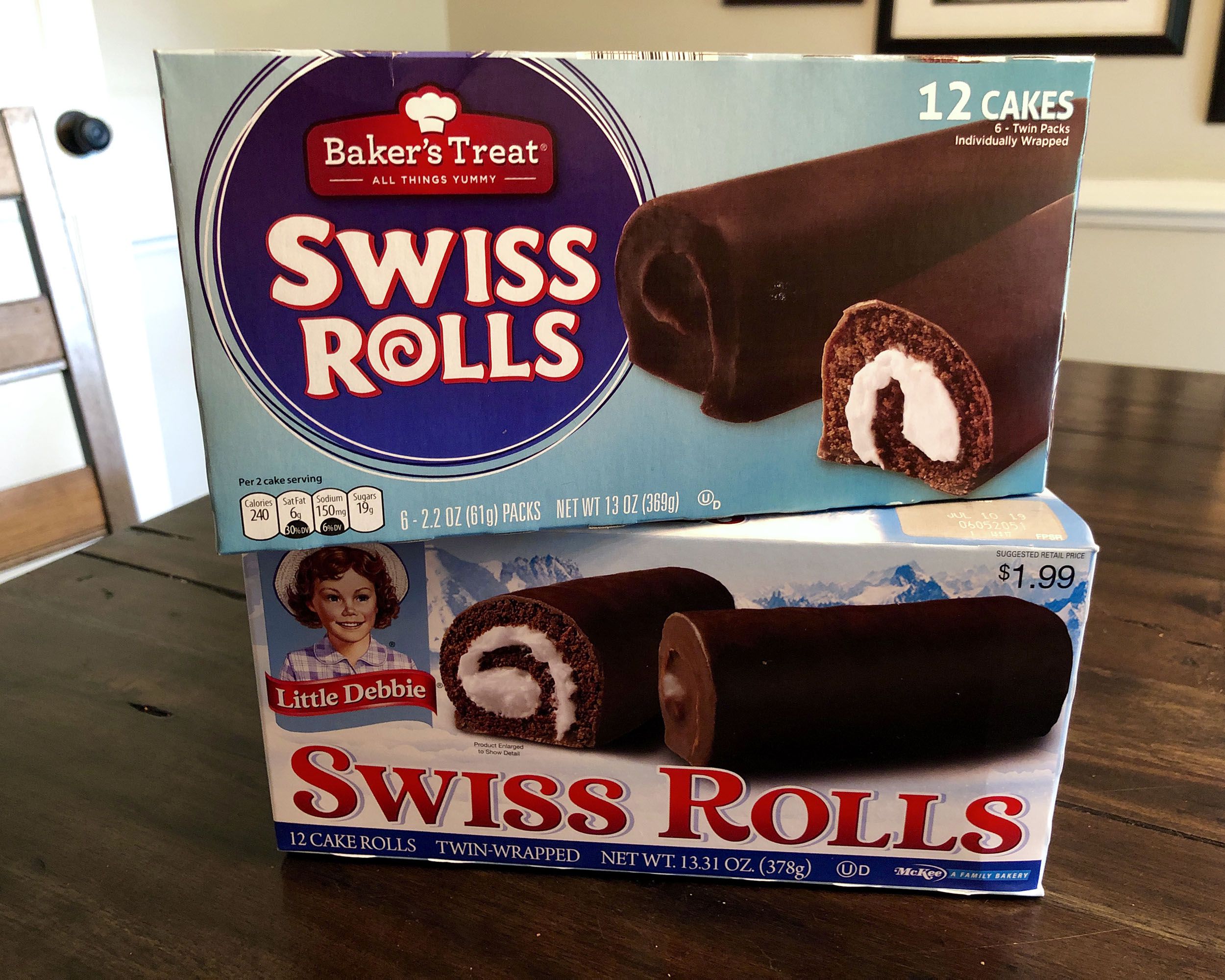 swiss rolls boxes, aldi brand and little debbies