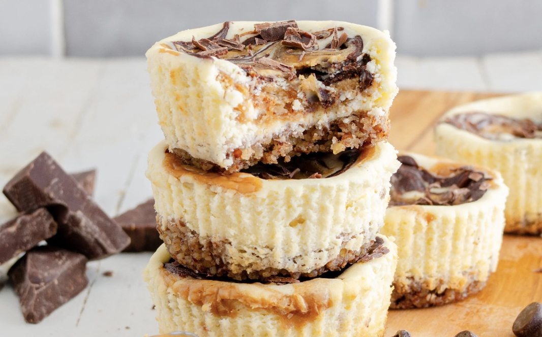 Mini Chocolate Peanut Butter Keto Cheesecakes