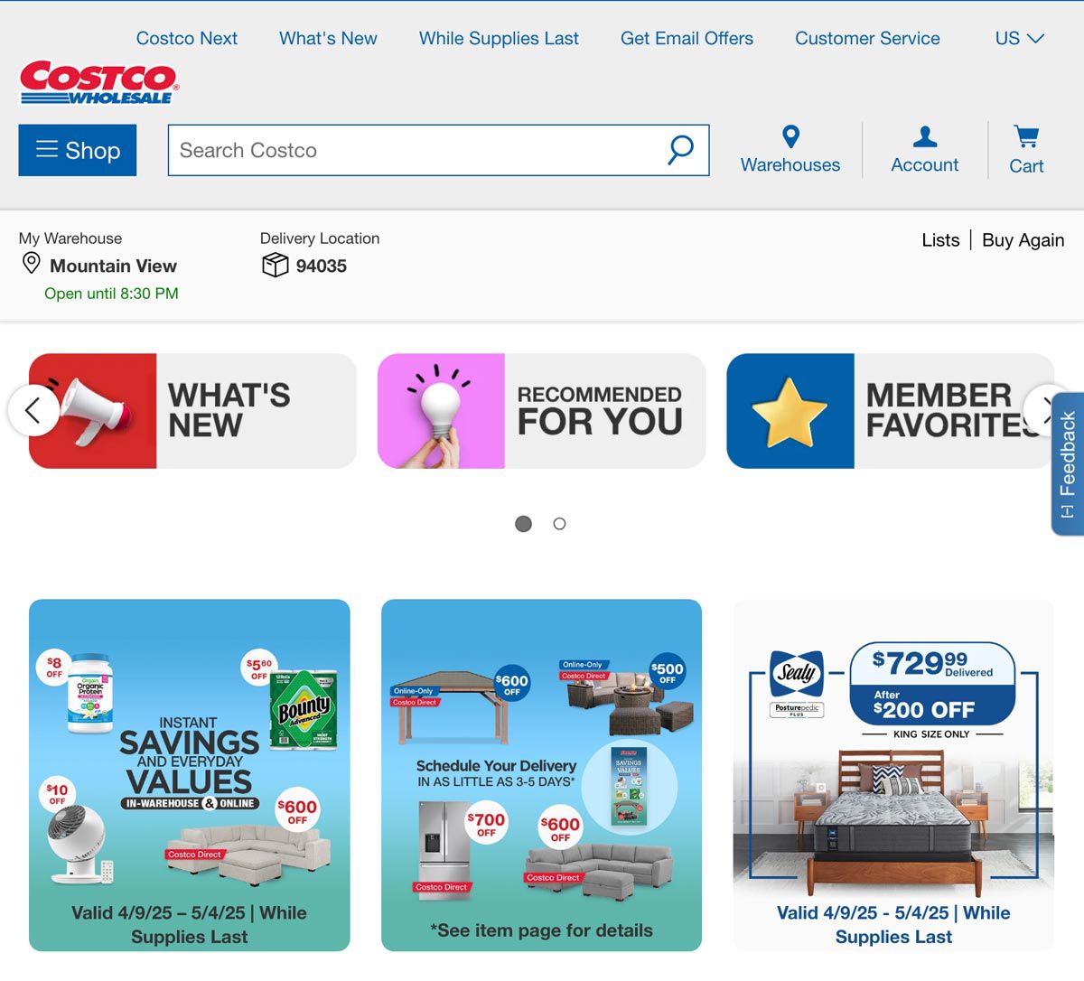 Screenshot of Costco.com