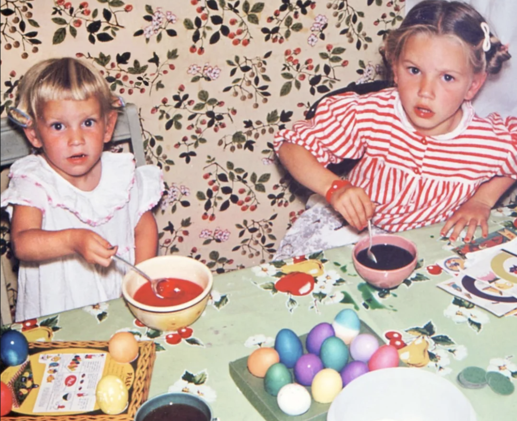 Young girls dyeing Easter Eggs 1960s